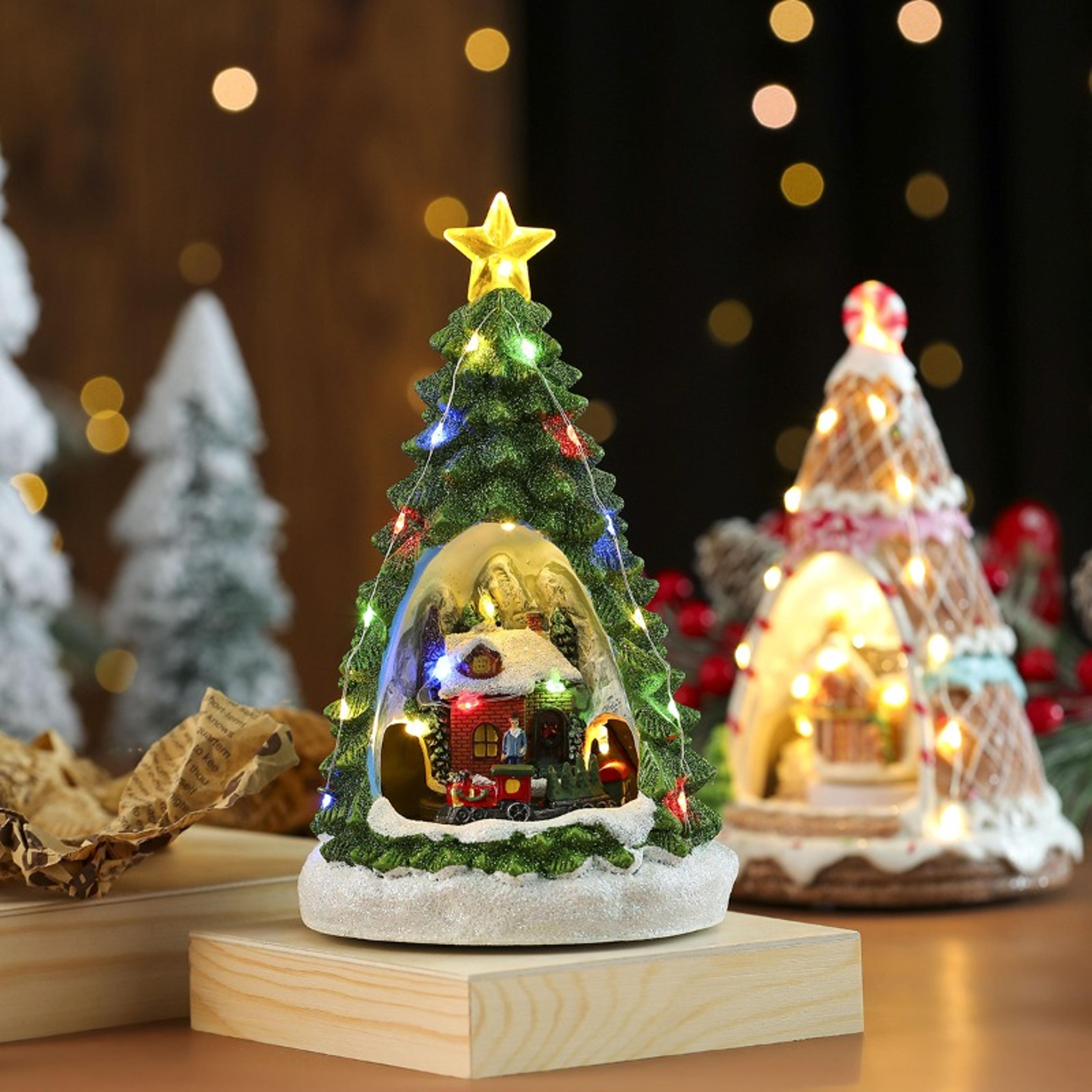 christmas tree gingerbread man music box, led music train ornament, night light xmas new year decor gifts for home