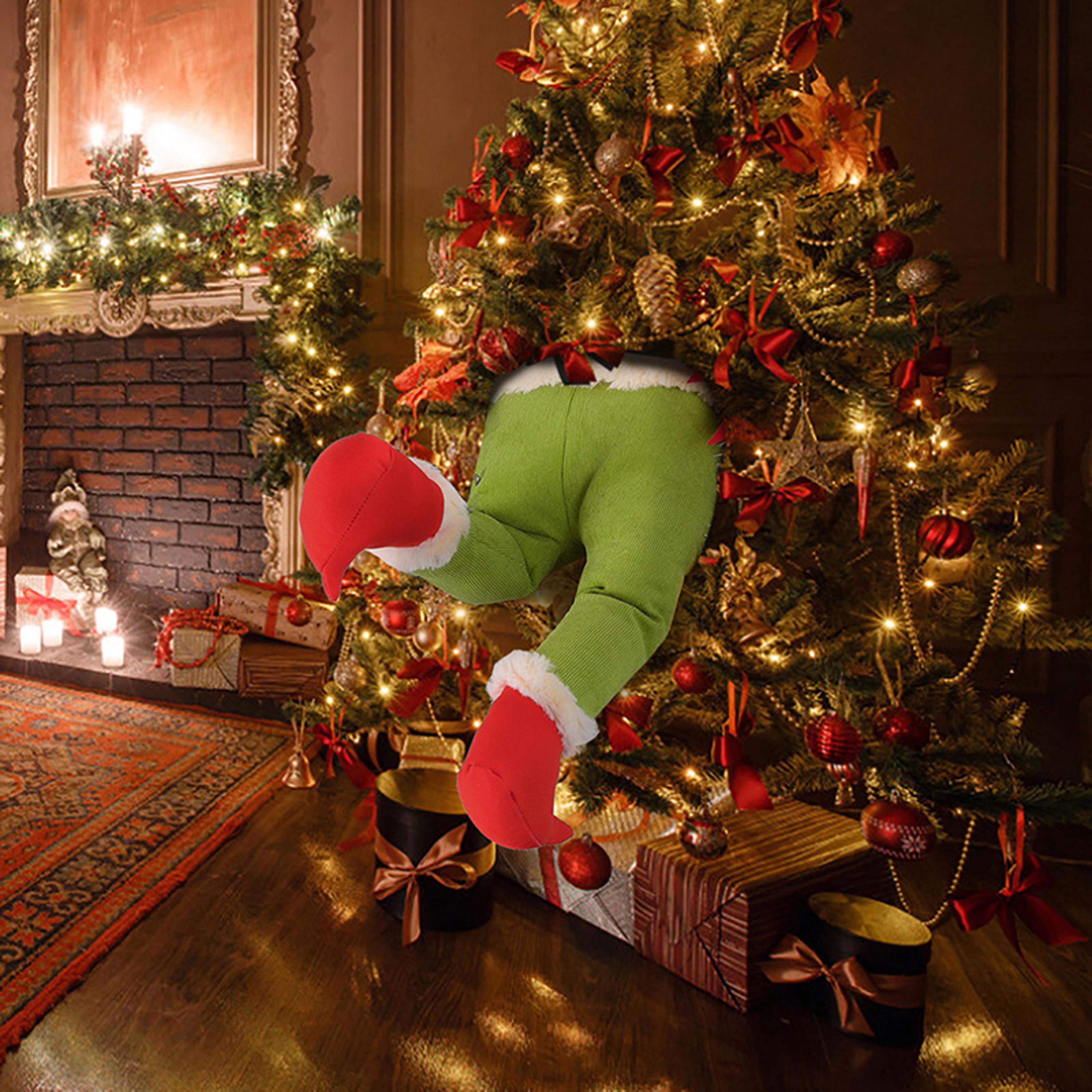 green red santa claus legs christmas ornament, winter home party decor, merry xmas new year celebration decoration suppl