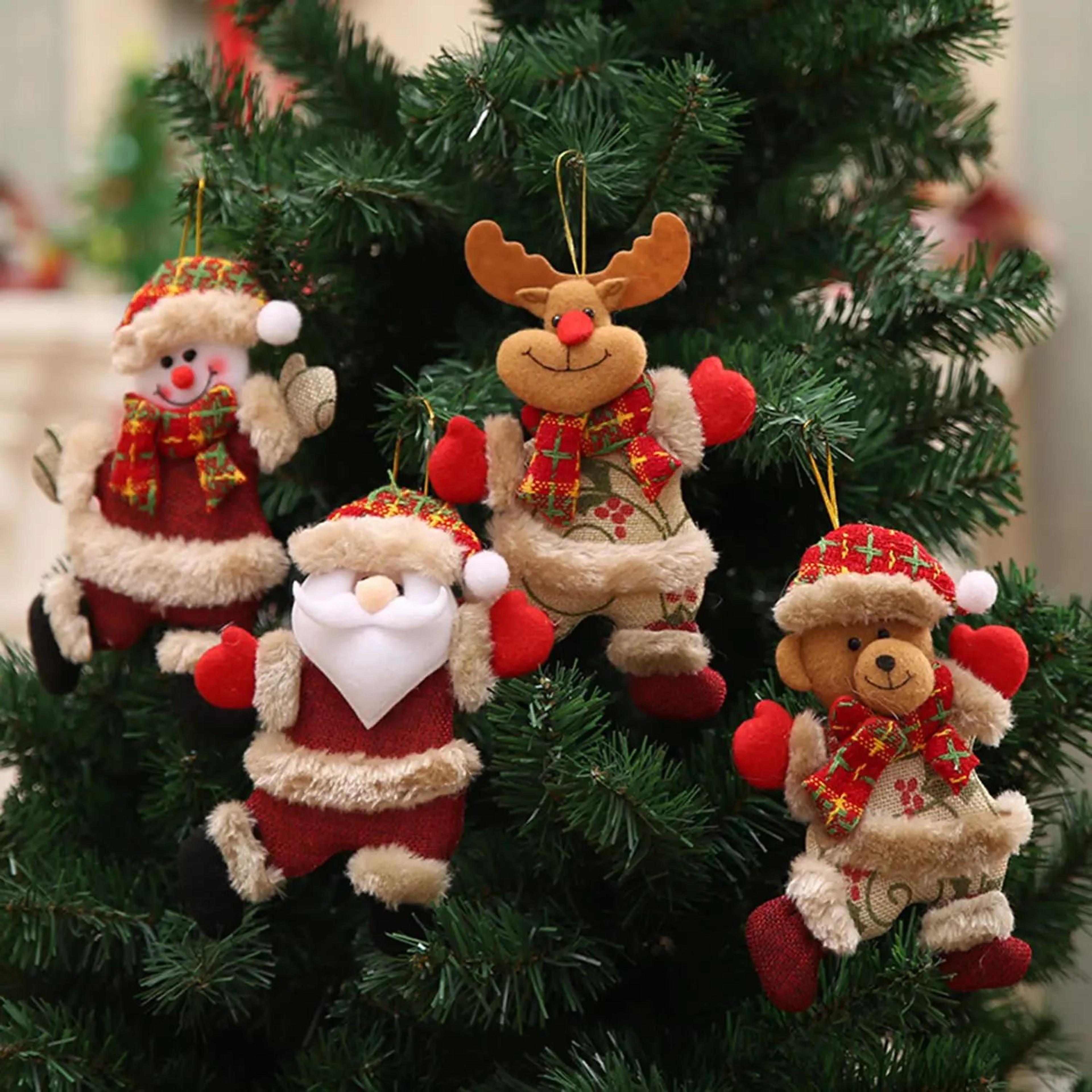 christmas tree ornaments plush hanging ornaments, santa snowman decorations, elk bear for kids room window pendant party