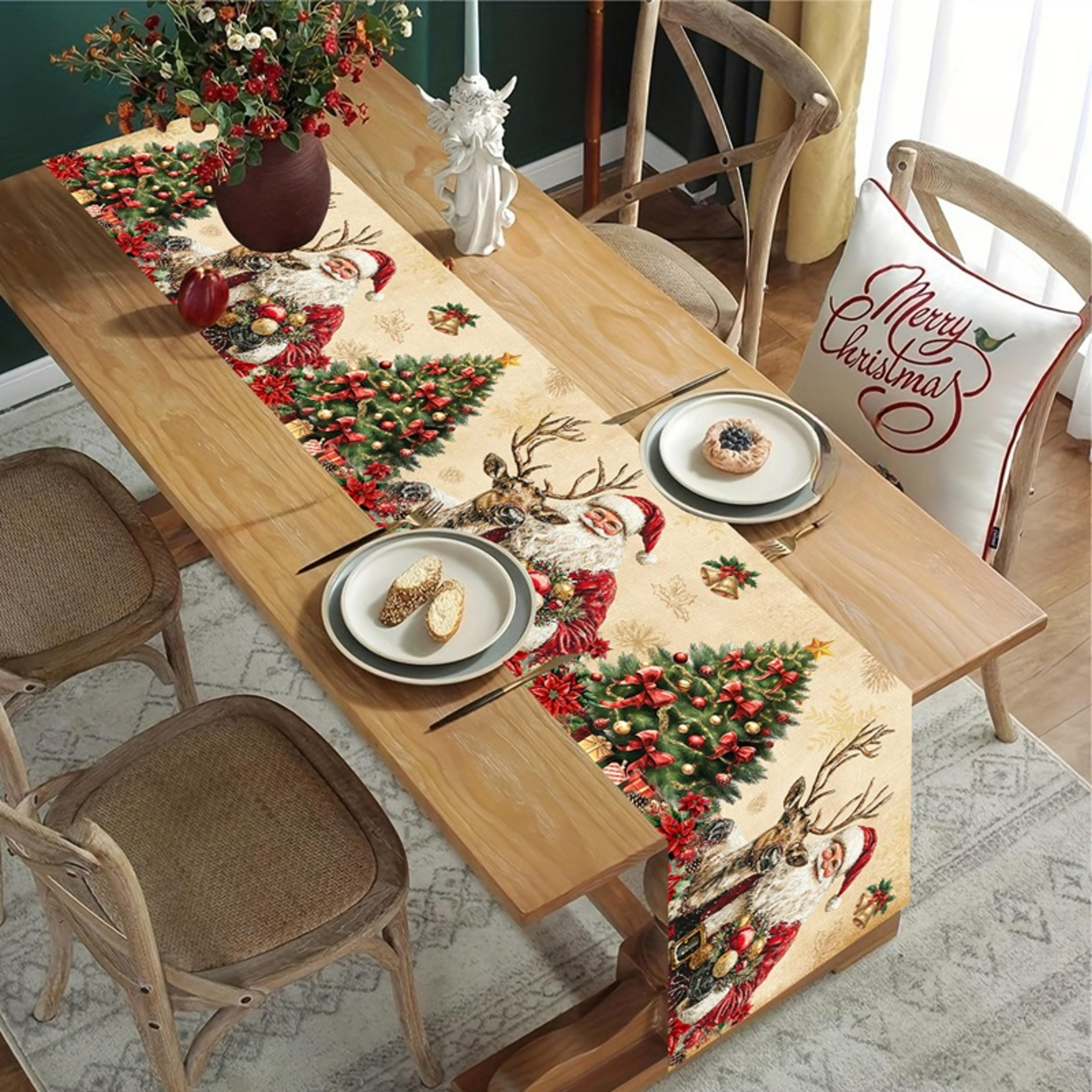 vintage christmas table runner, retro santa claus table cover, christmas decorations for home, navidad noel gifts