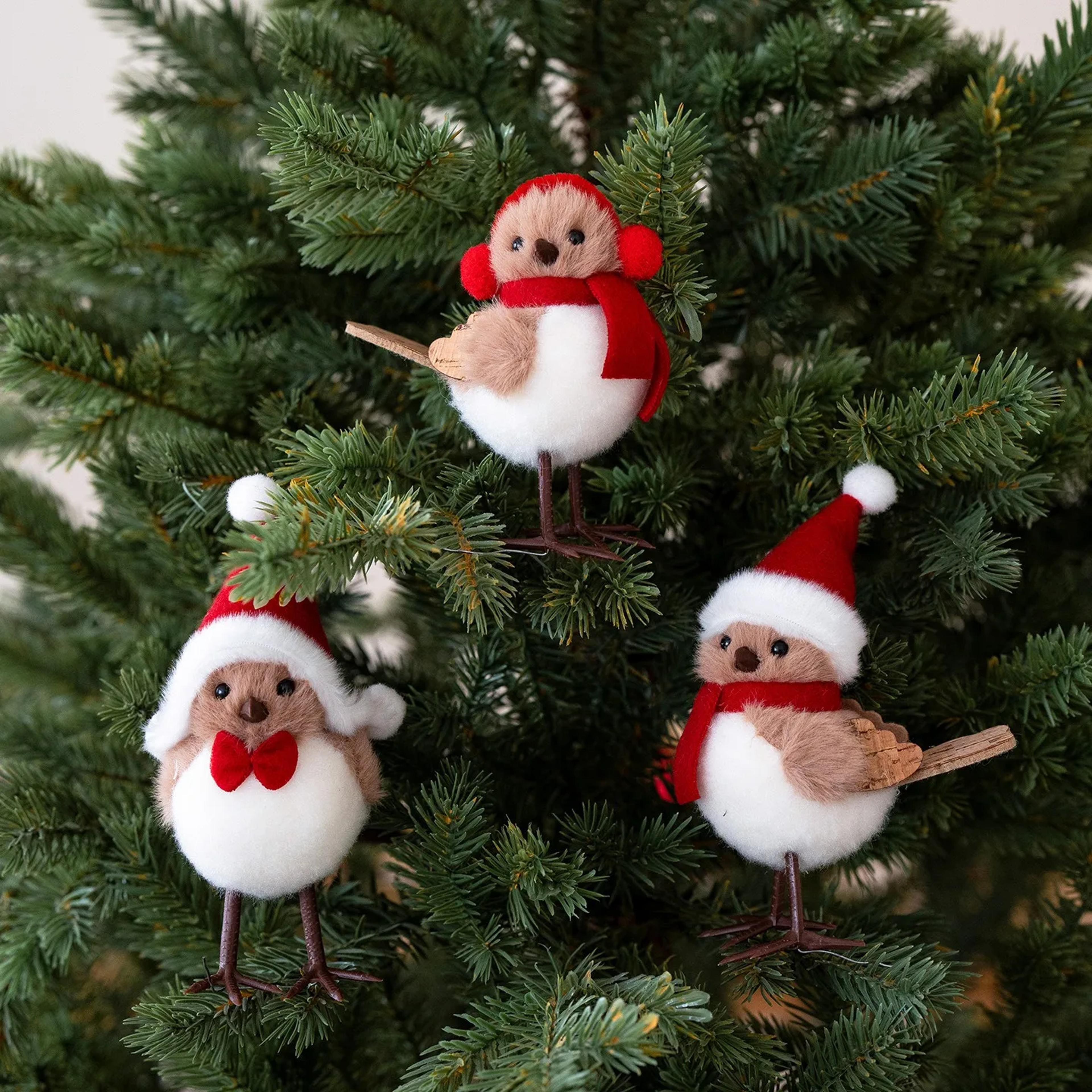 foam red scarf hats bird xmas tree, christmas simulation bird hanging pendant, ornaments merry christmas decorr