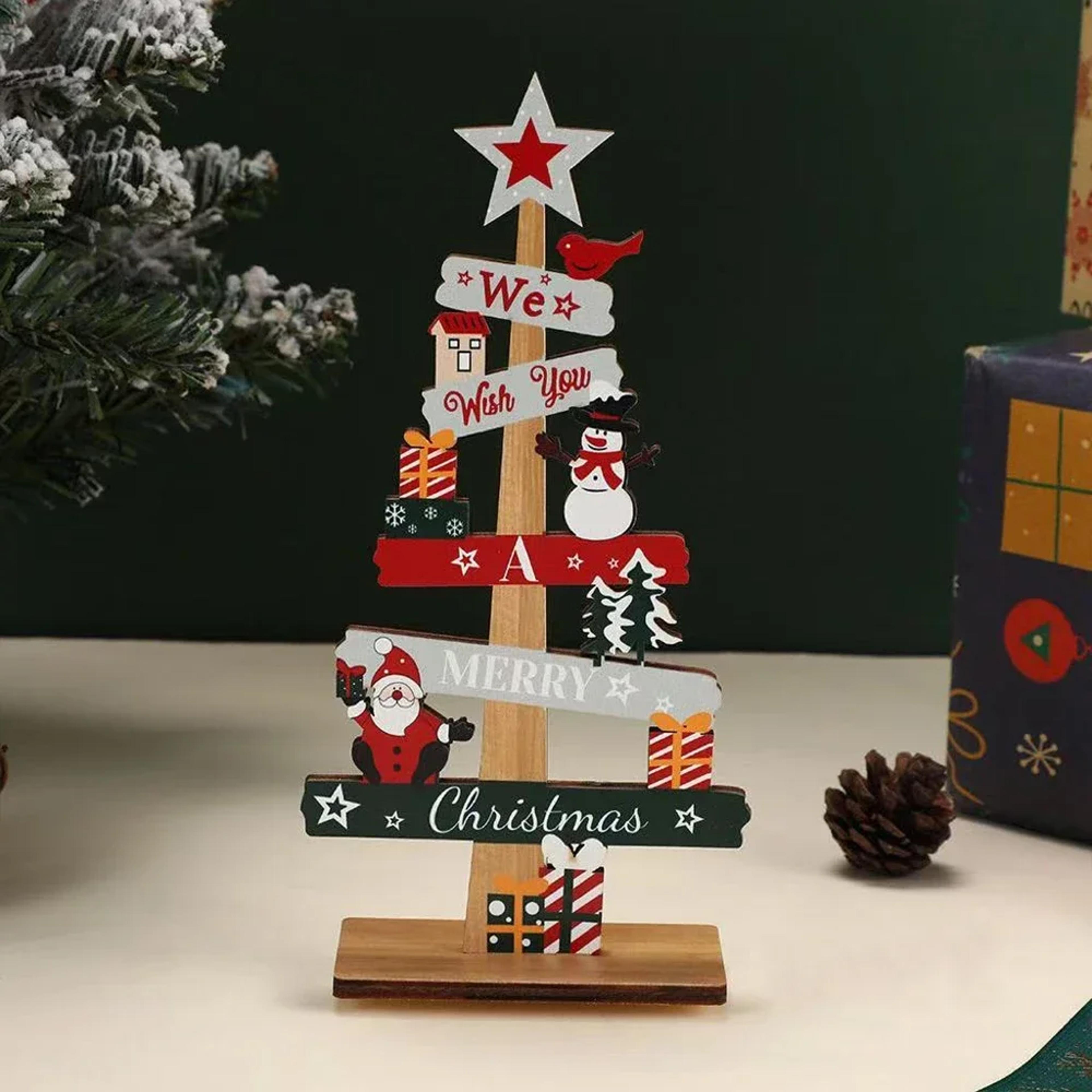 santa claus, wooden christmas tree ornament, snowman, merry christmas, home decor, new year tabletop ornament