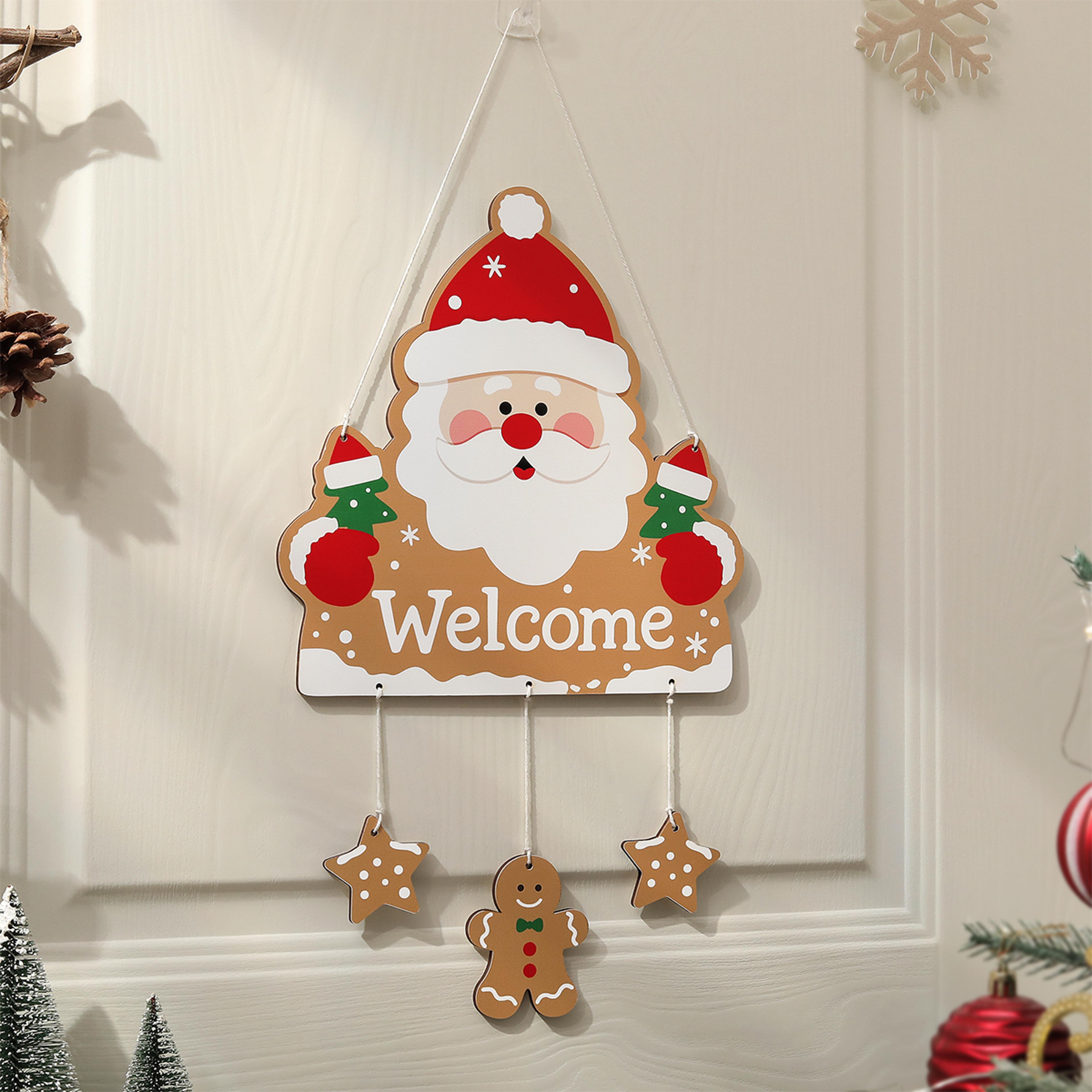 christmas wooden hanging party background, wall decoration old man reindeer socks, christmas tree hanging ornament