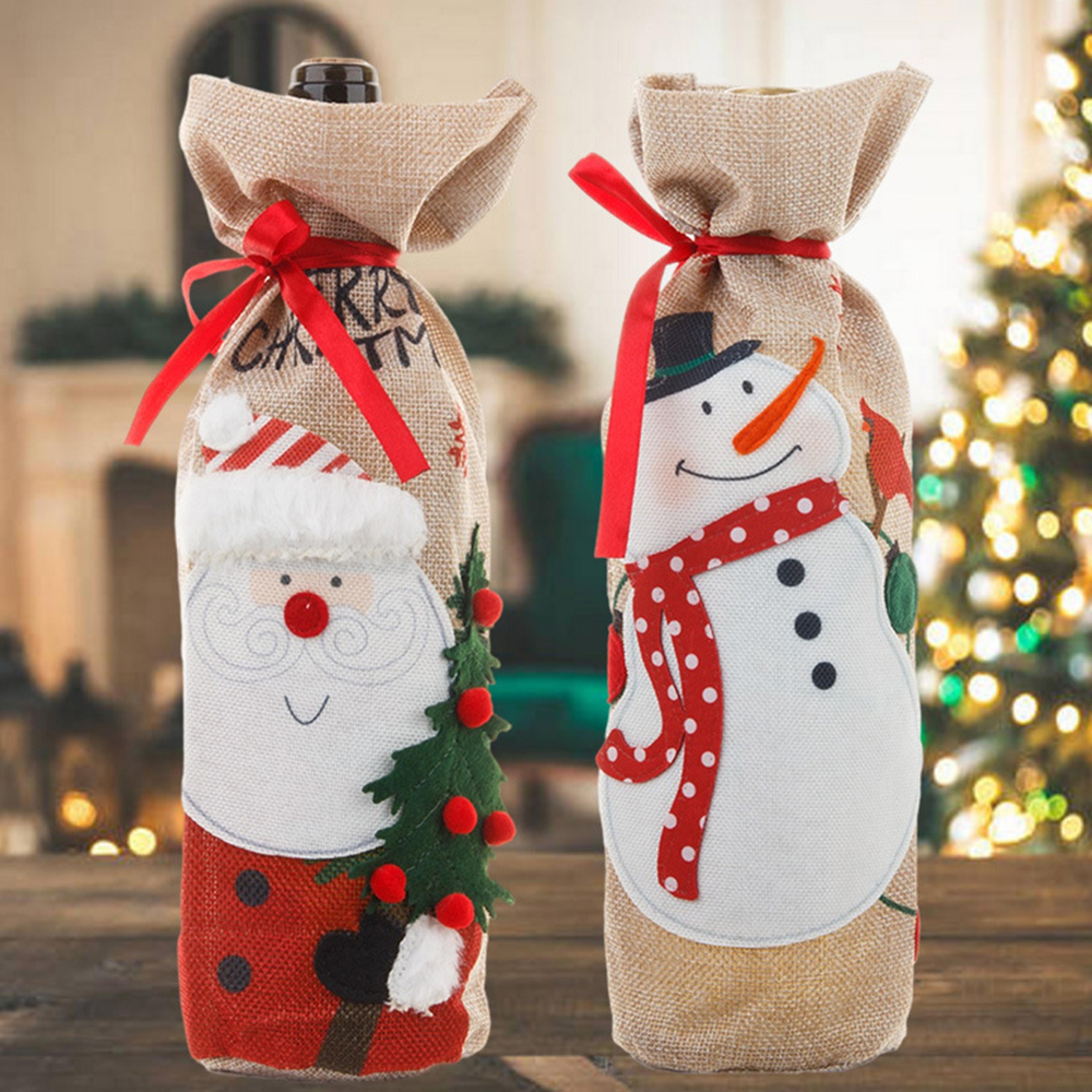 runtowo christmas linen bottle covers, merry christmas decor for home, xmas navidad new year