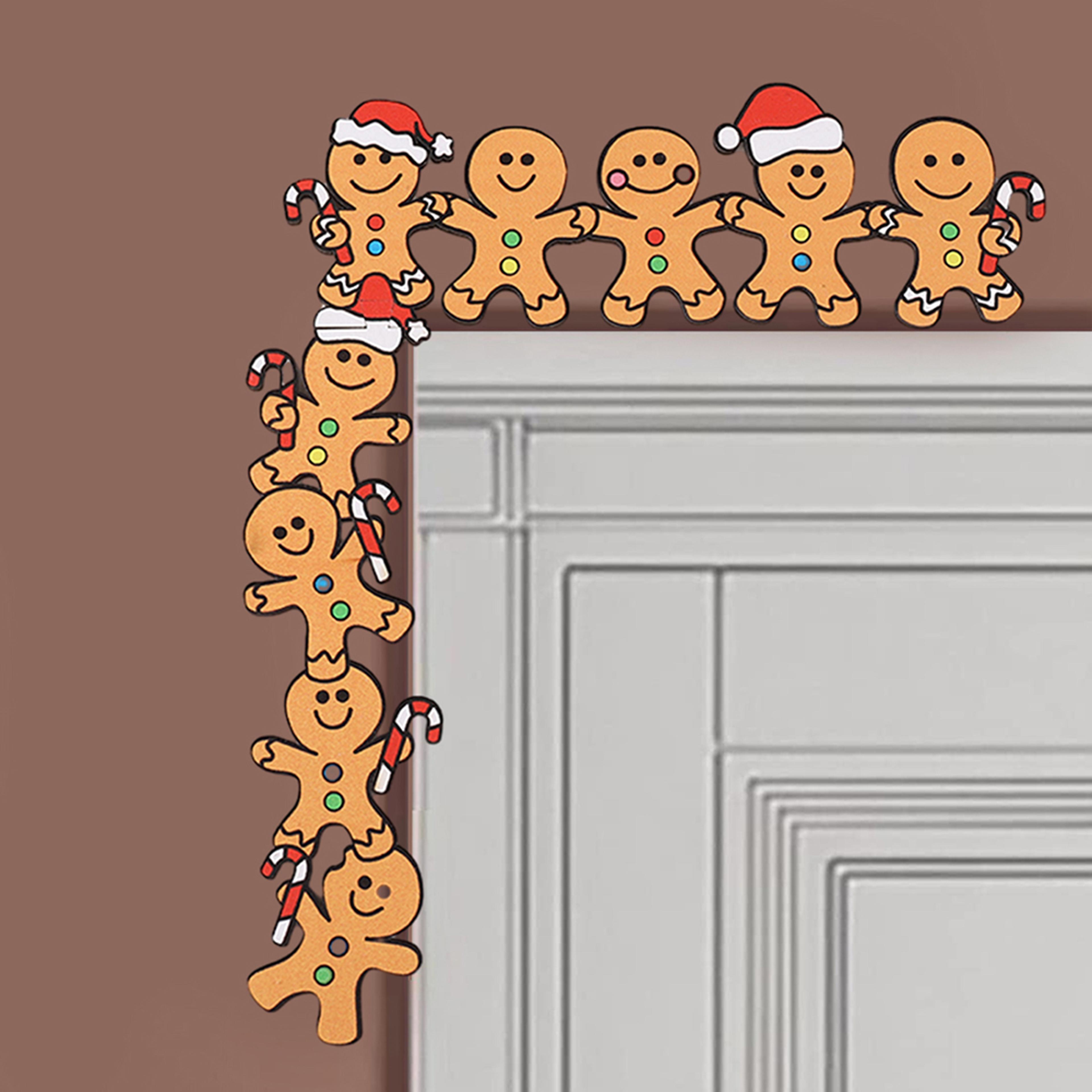 christmas door gingerbread man, wooden corner decoration, santa hats and cane, festive home xmas party decor