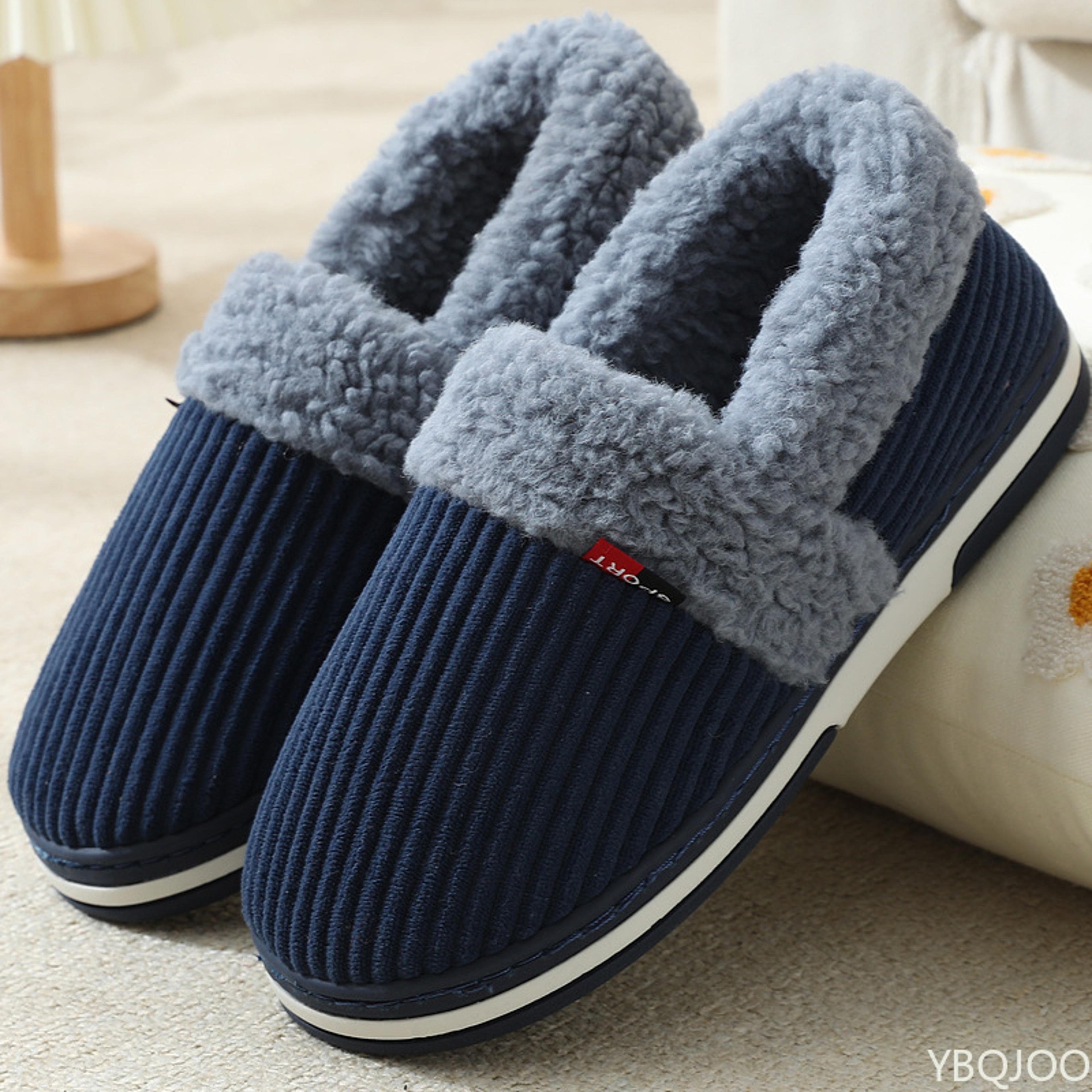 indoor plush cotton shoes fluffy, winter couple bag heel slippers, men casual soft soled shoes fur non slip slippers