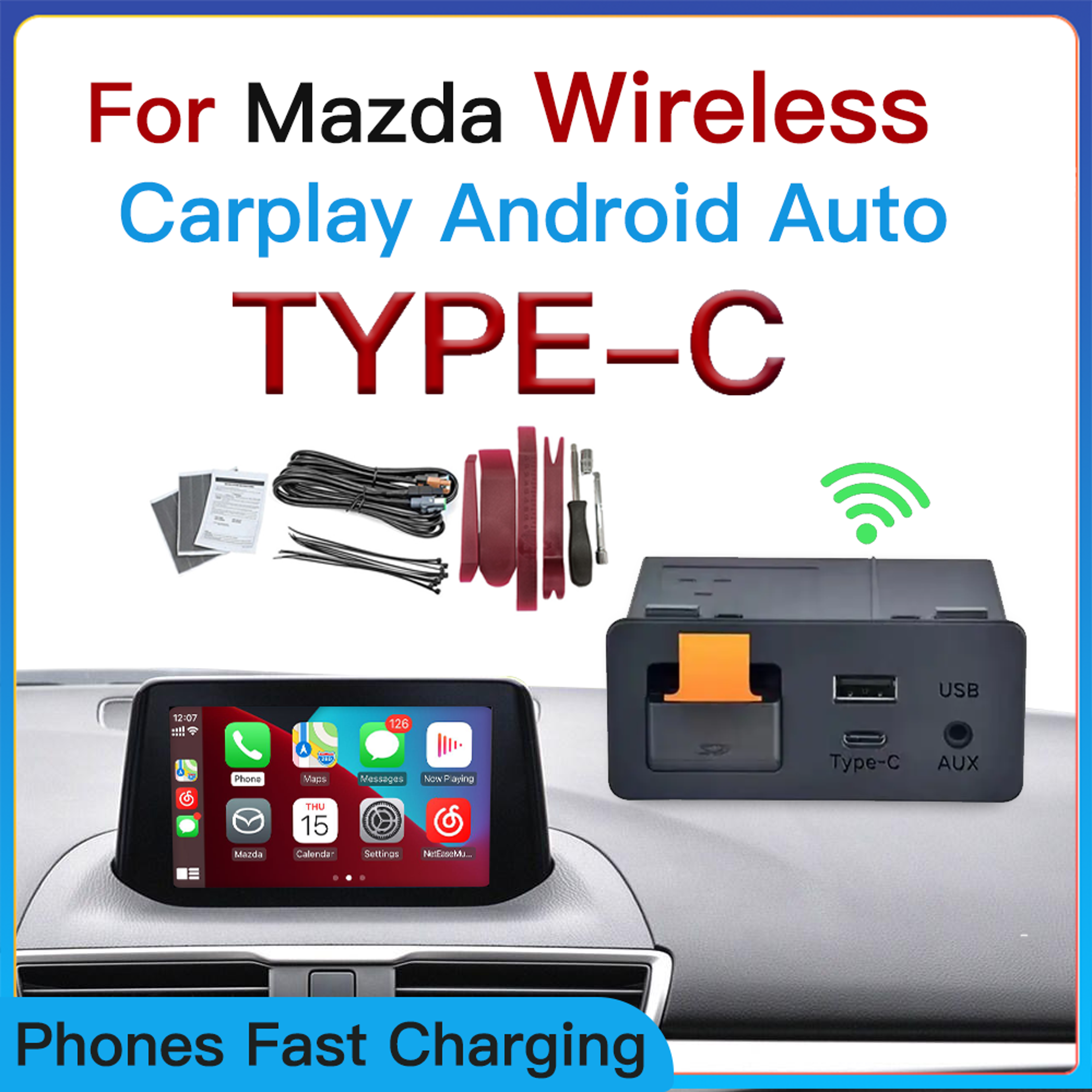 wireless type-c carplay and android auto adapter ubs hub, oem for mazda retrofit kit for mazda