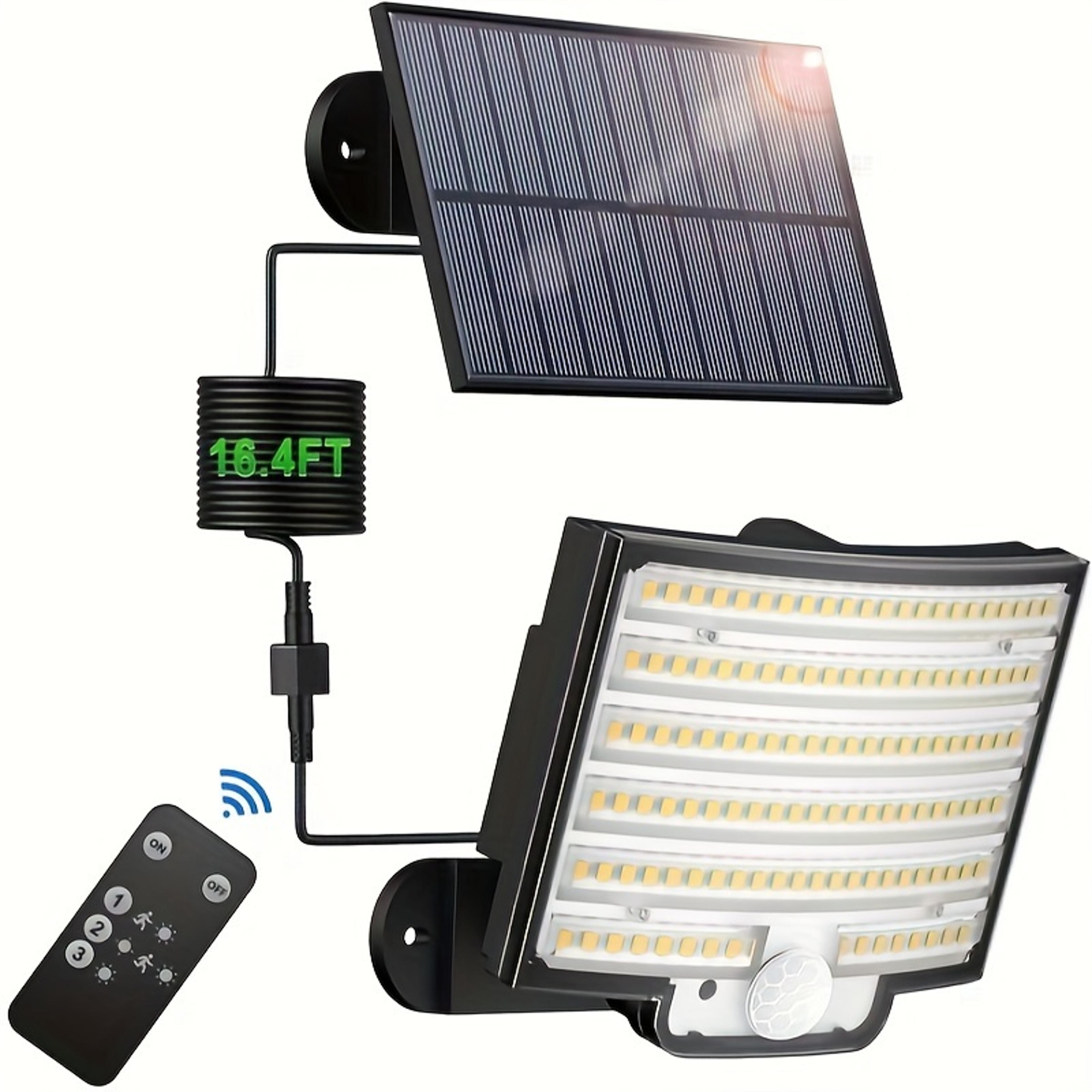led motion sensor light with remote, solar outdoor waterproof security flood light for porch, yard