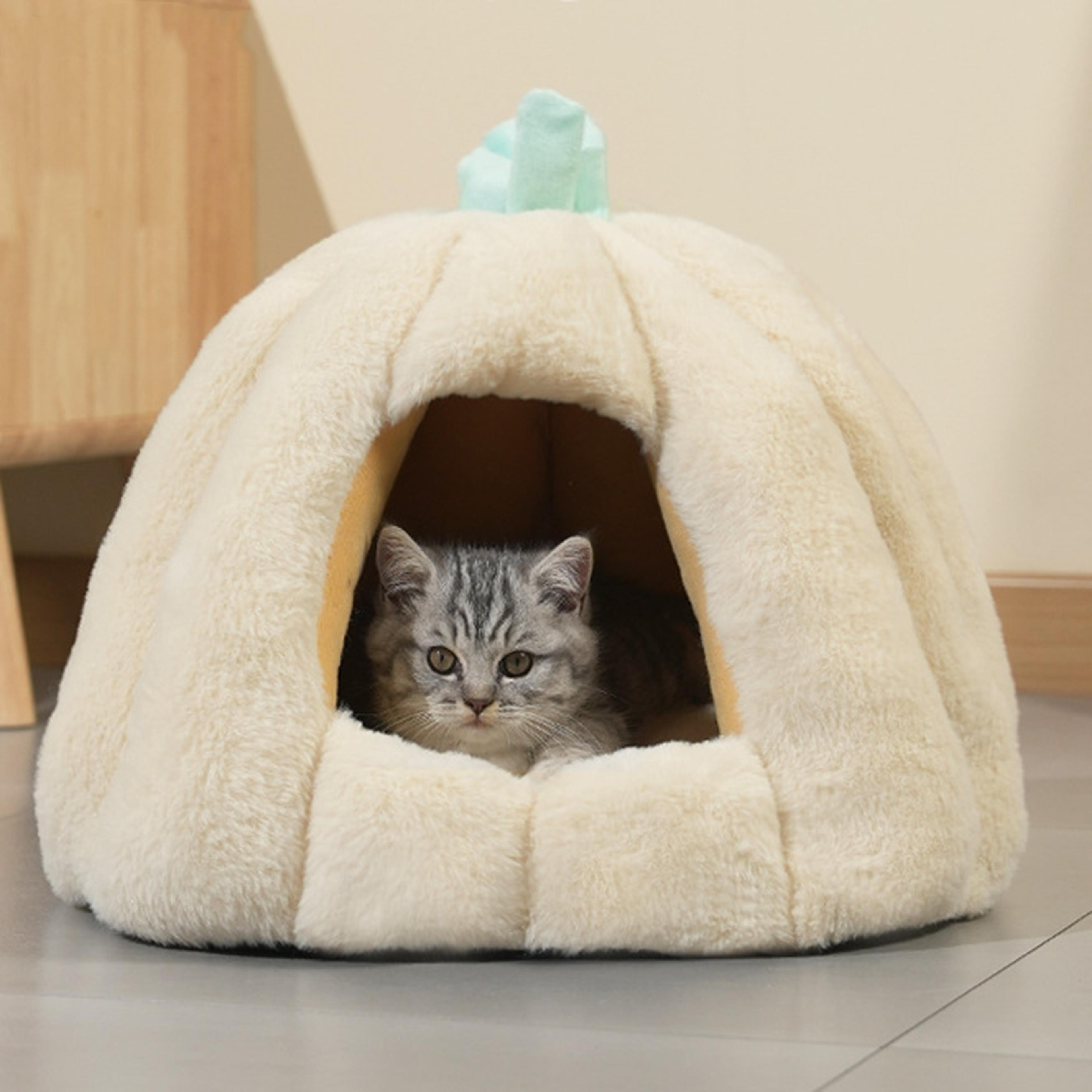 semi enclosed cat bed with non slip base, winter warmer puppy bed for small dogs and cats