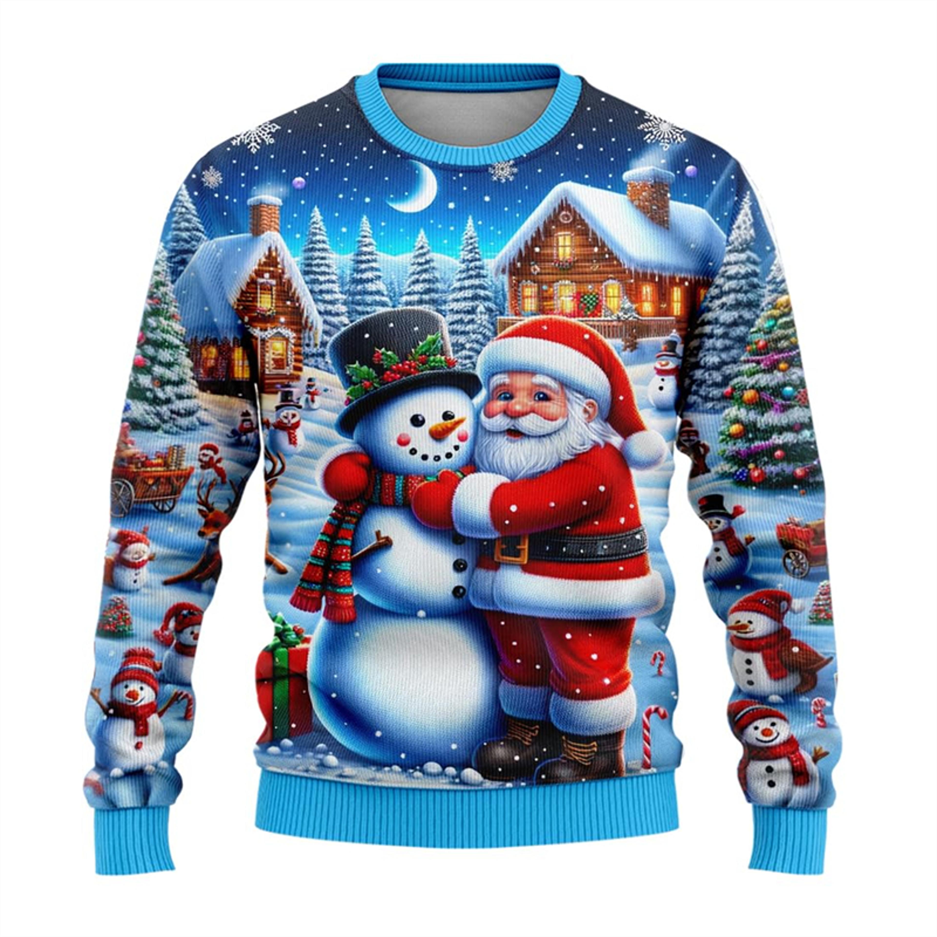 christmas snowman santa printed, men women xmas sweatshirt, unisex pullover holiday party christmas sweater
