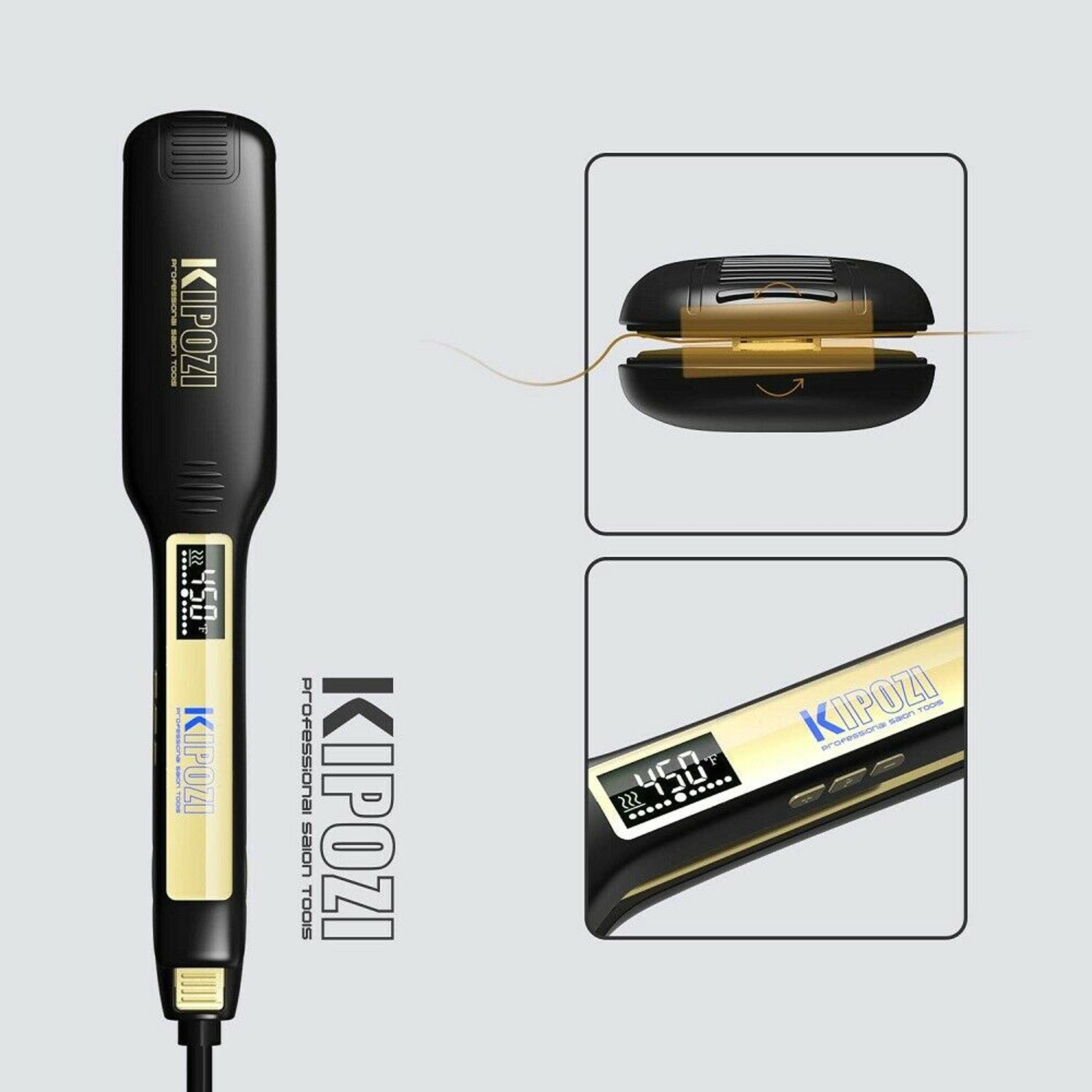 dual voltage instant heating curling iron, professional titanium flat iron, hair straightener with digital lcd display