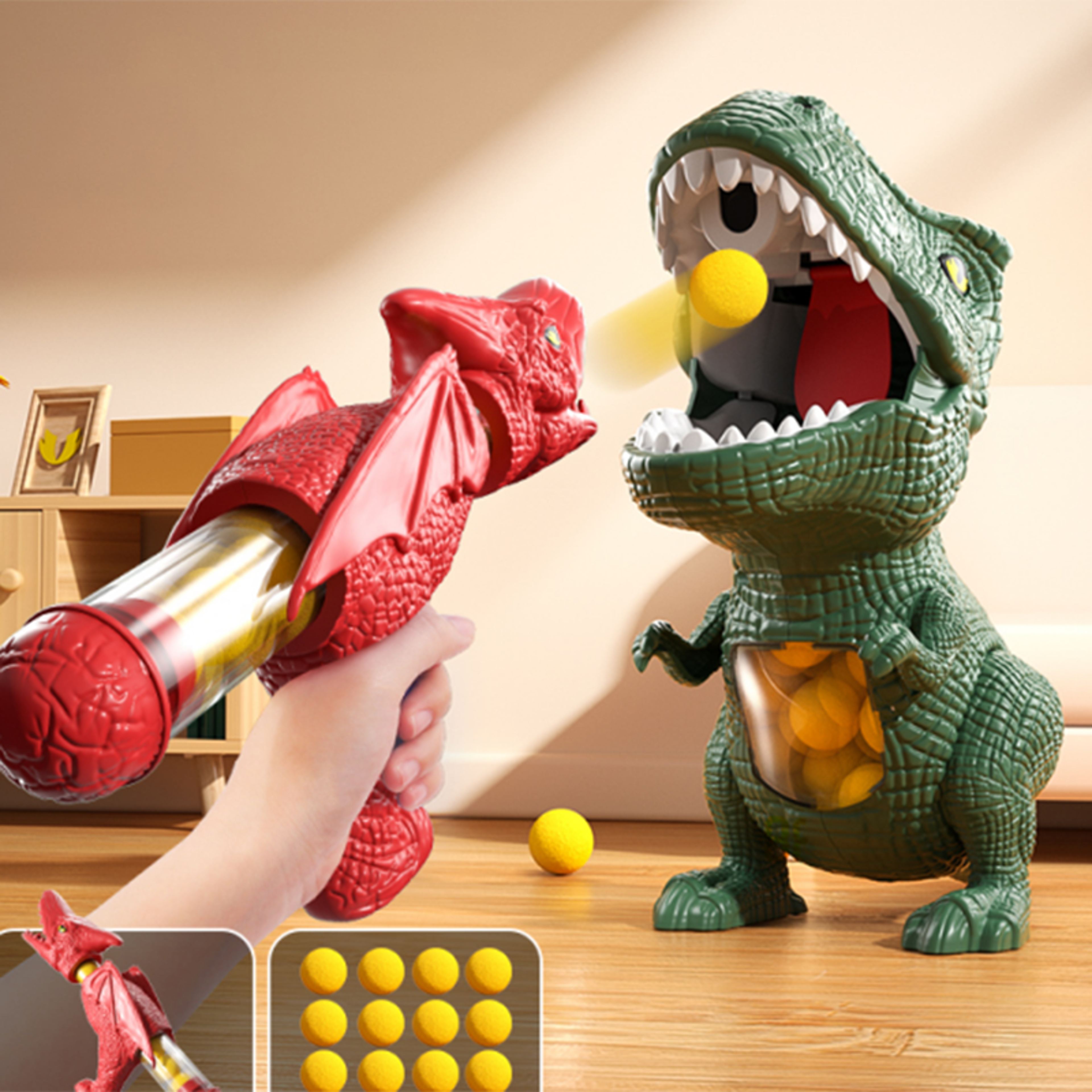 soft bullet gun dinosaur shooting set, tyrannosaurus rex ball blaster, parent child interactive puzzle toy for children