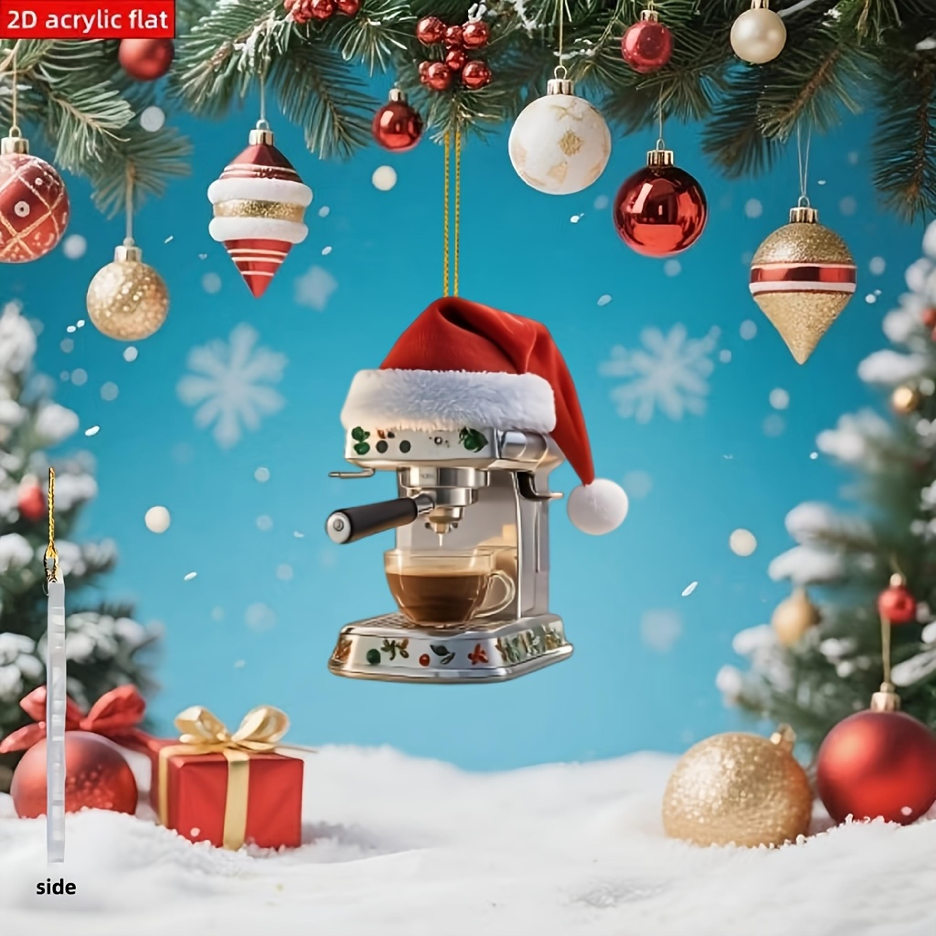 christmas coffee machine decoration, acrylic coffee machine pendant, adorable xmas tree decor, holiday coffee machine
