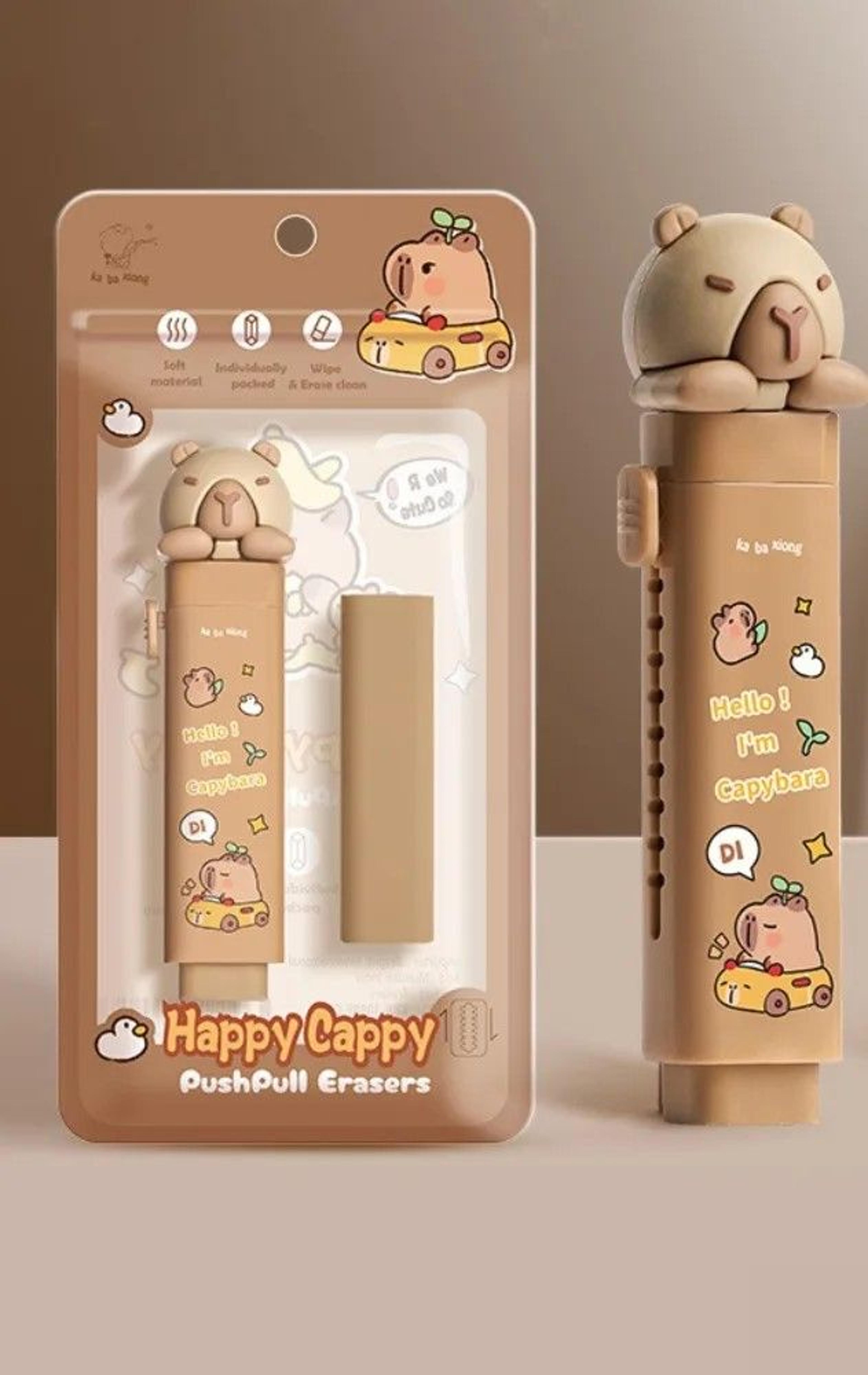 cartoon capybara push pull eraser silicone correction tool replaceable core gift