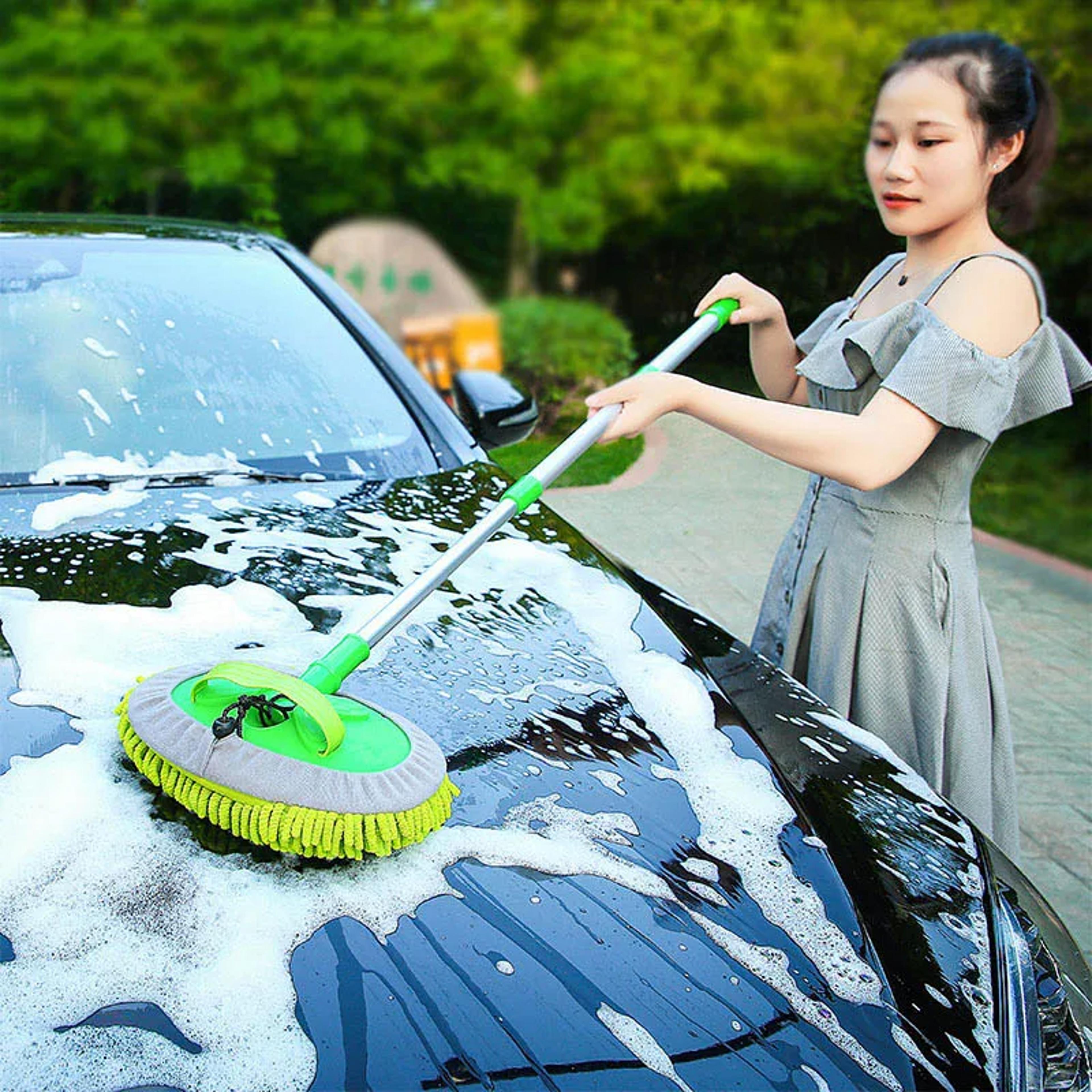 three-section telescopic car wash mop, rotating cleaning brush for roof and window maintenance