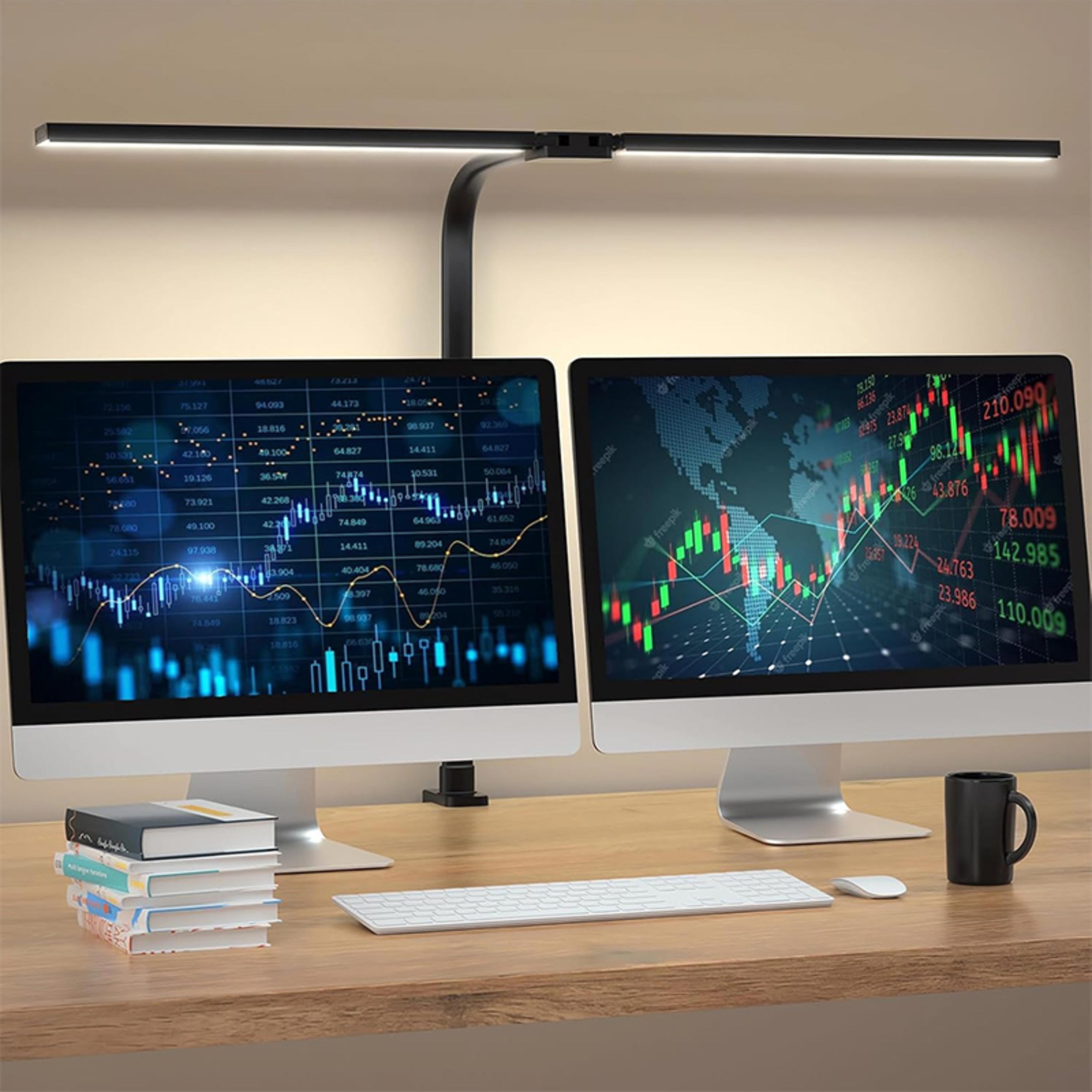 led desk lamp with double head, powerful illuminated architect light, clip-on design