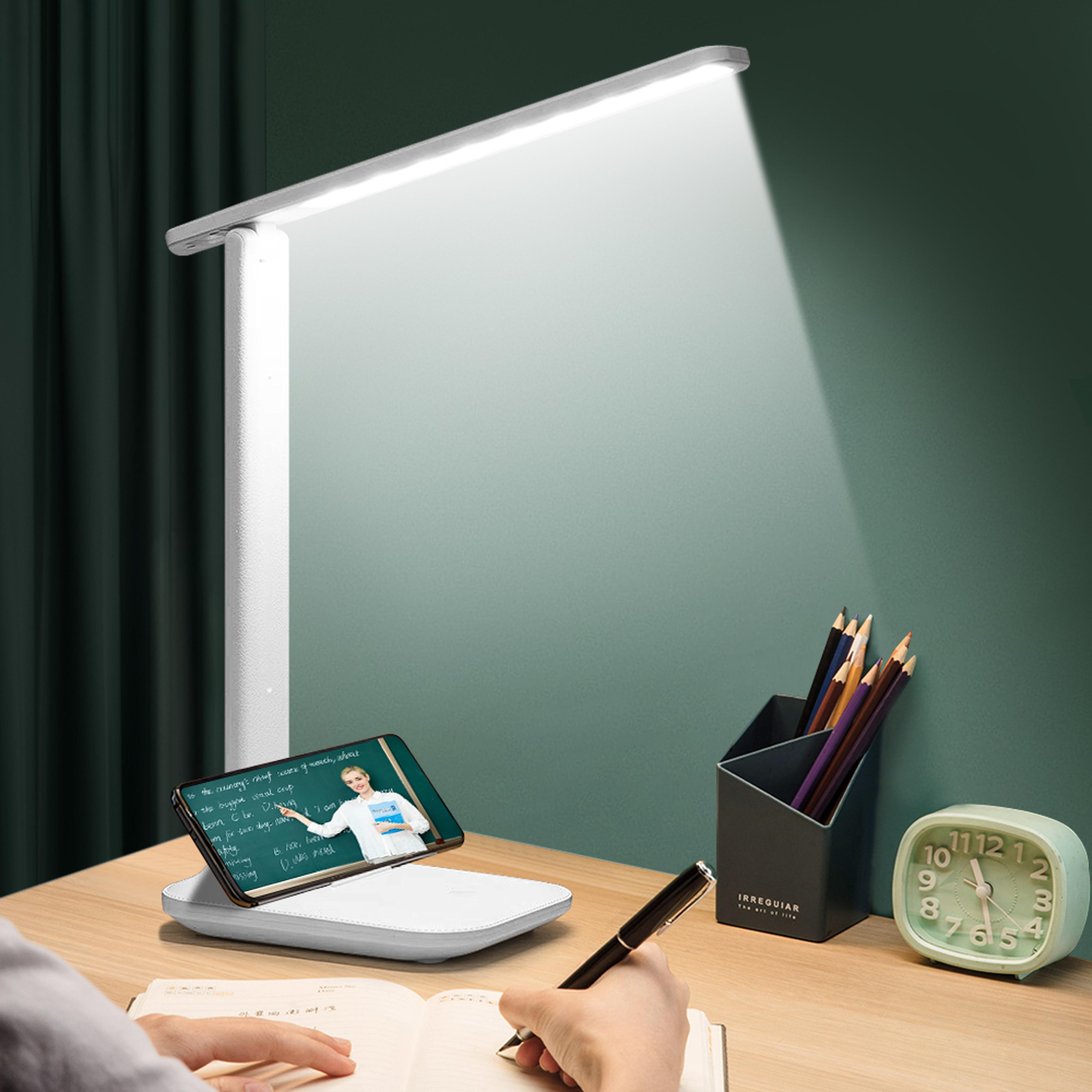 usb rechargeable led desk lamp with dual heads touch control, eye protection, brightness modes