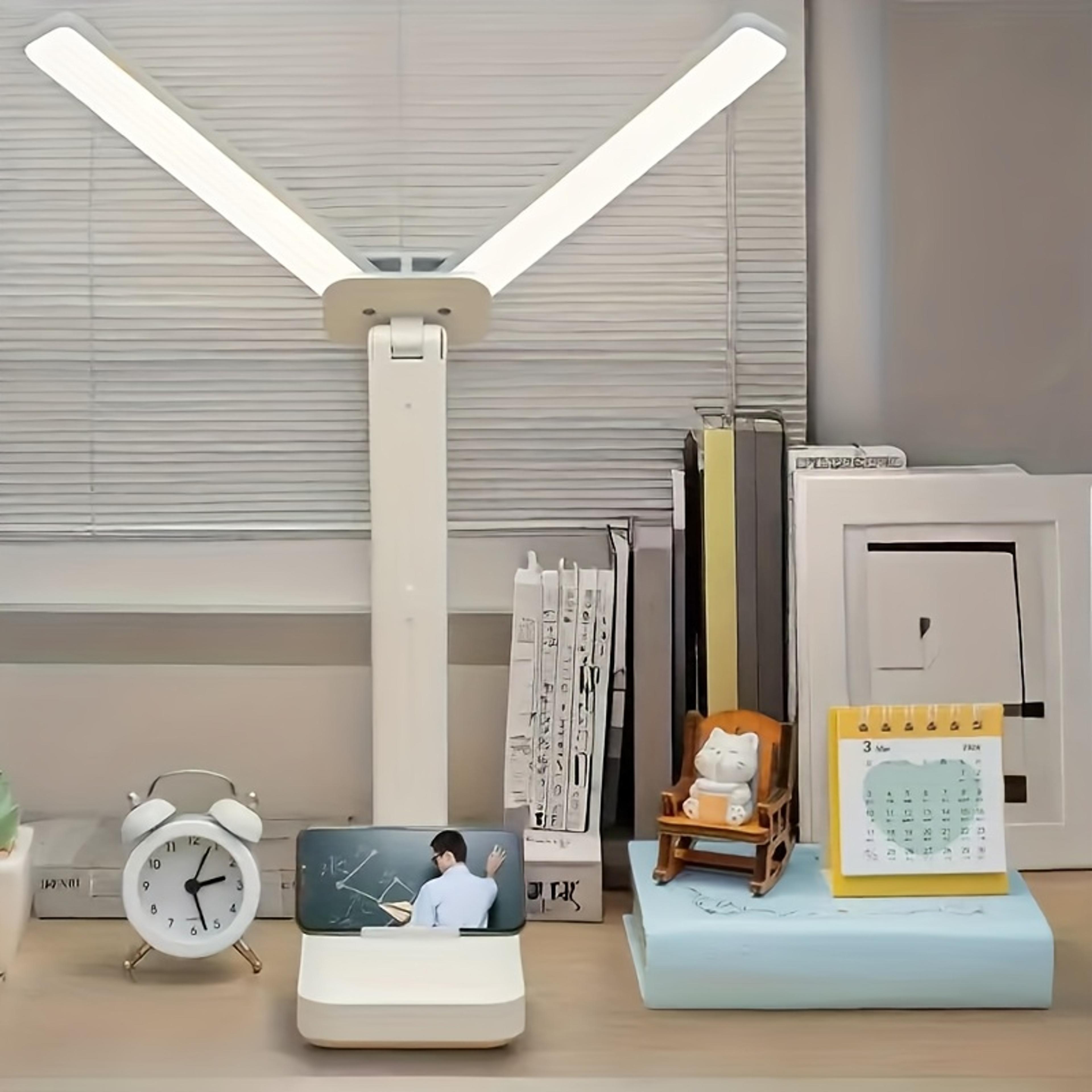 foldable led double-head desk lamp, usb rechargeable, dimmable touch night light, eye-protection bedside reading