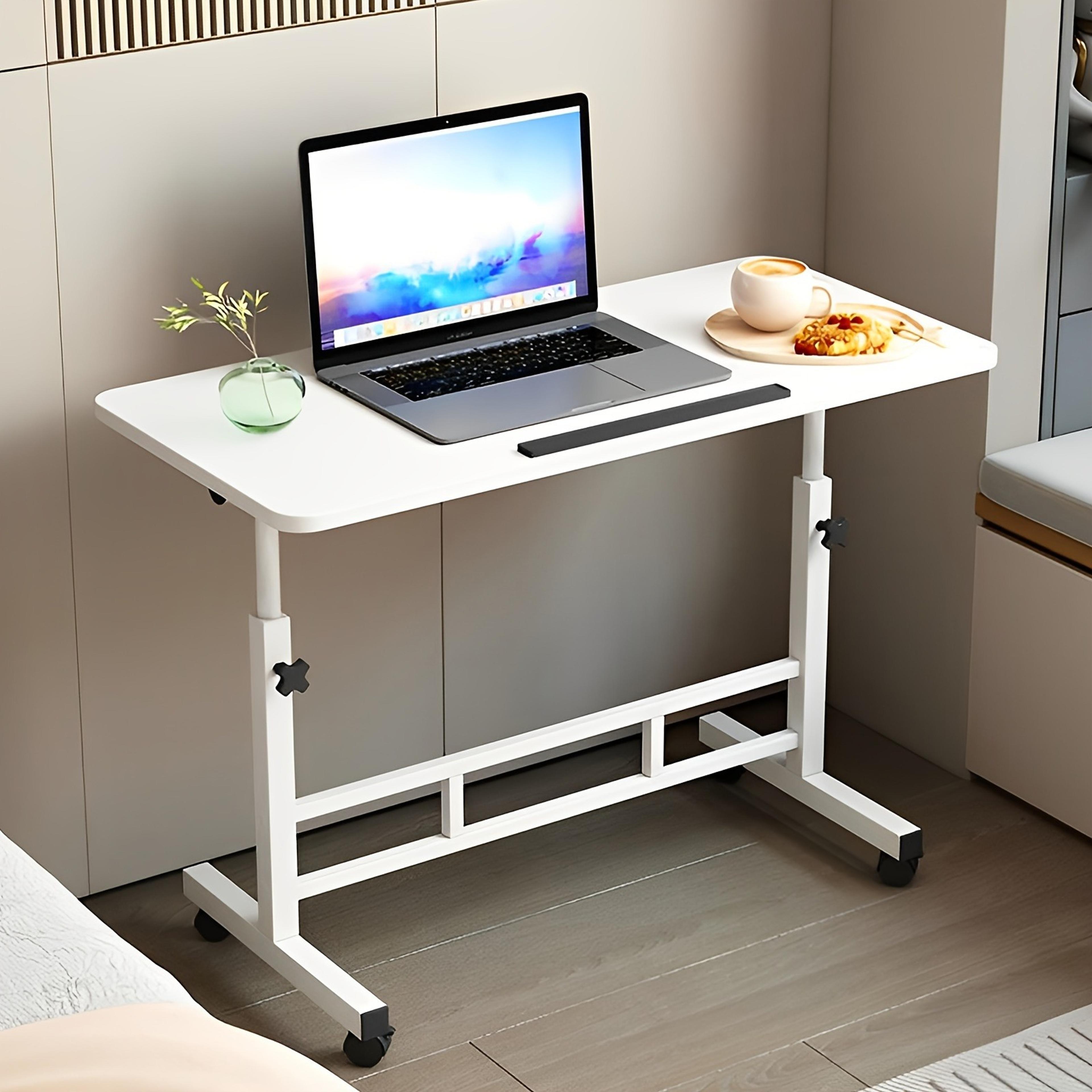 adjustable height standing desk, durable computer desk with universal wheels, sturdy and spacious mobile study table