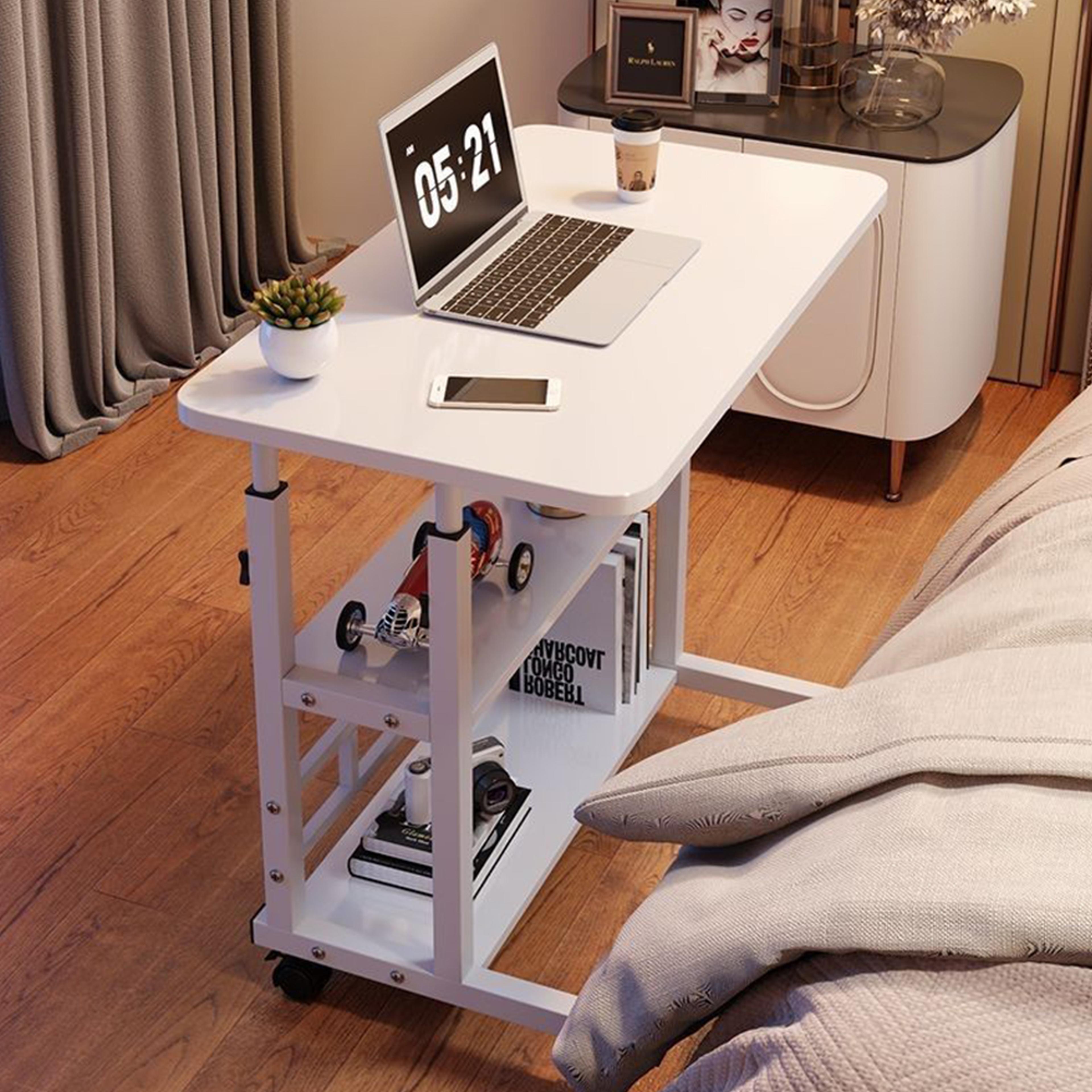 mobile laptop standing desk for dormitory, swivel wheel home desk with rolling wheels, height adjustable bedside table
