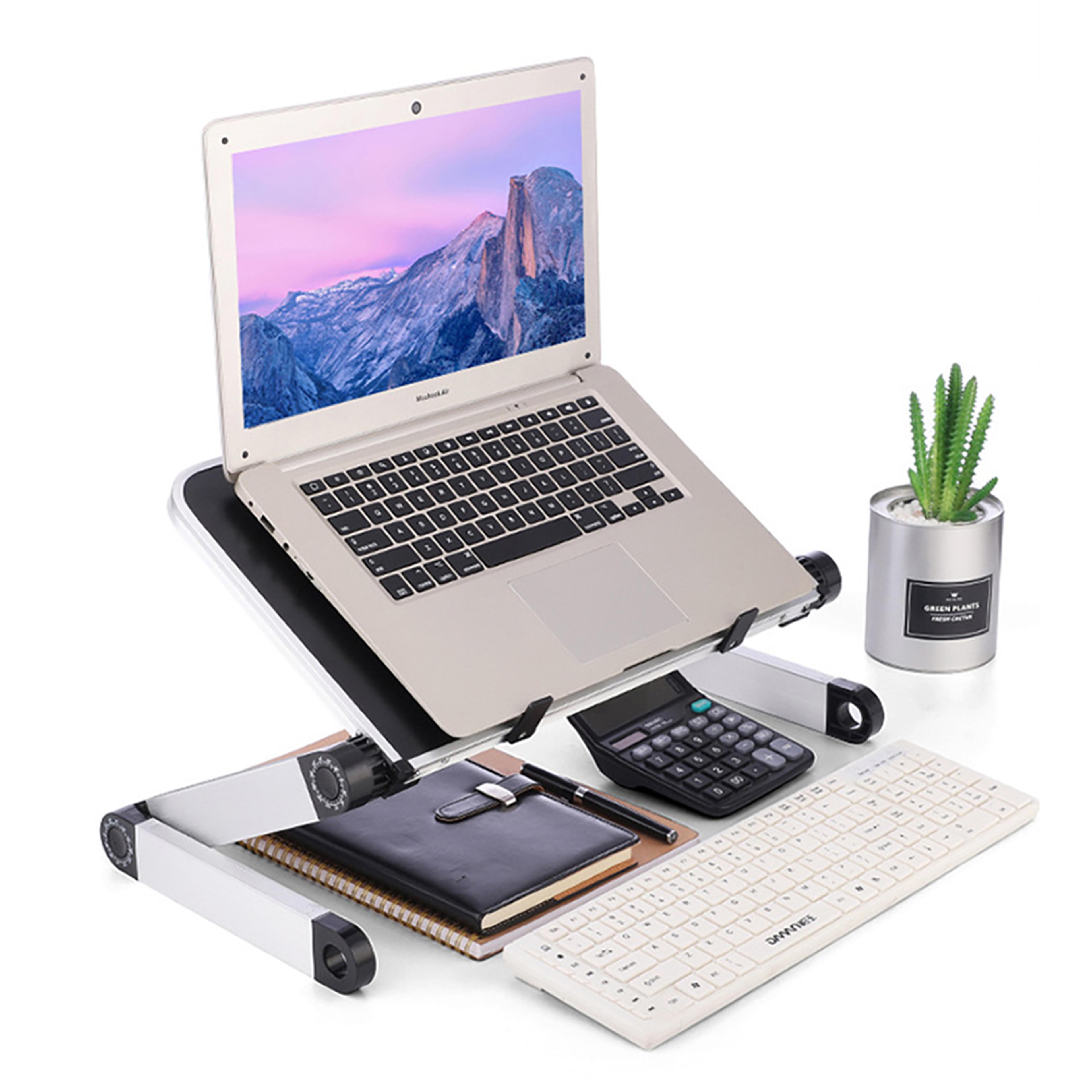 portable aluminum adjustable laptop desk stand, ergonomic lapdesk for sofa, tv, bed, pc, notebook with mouse pad