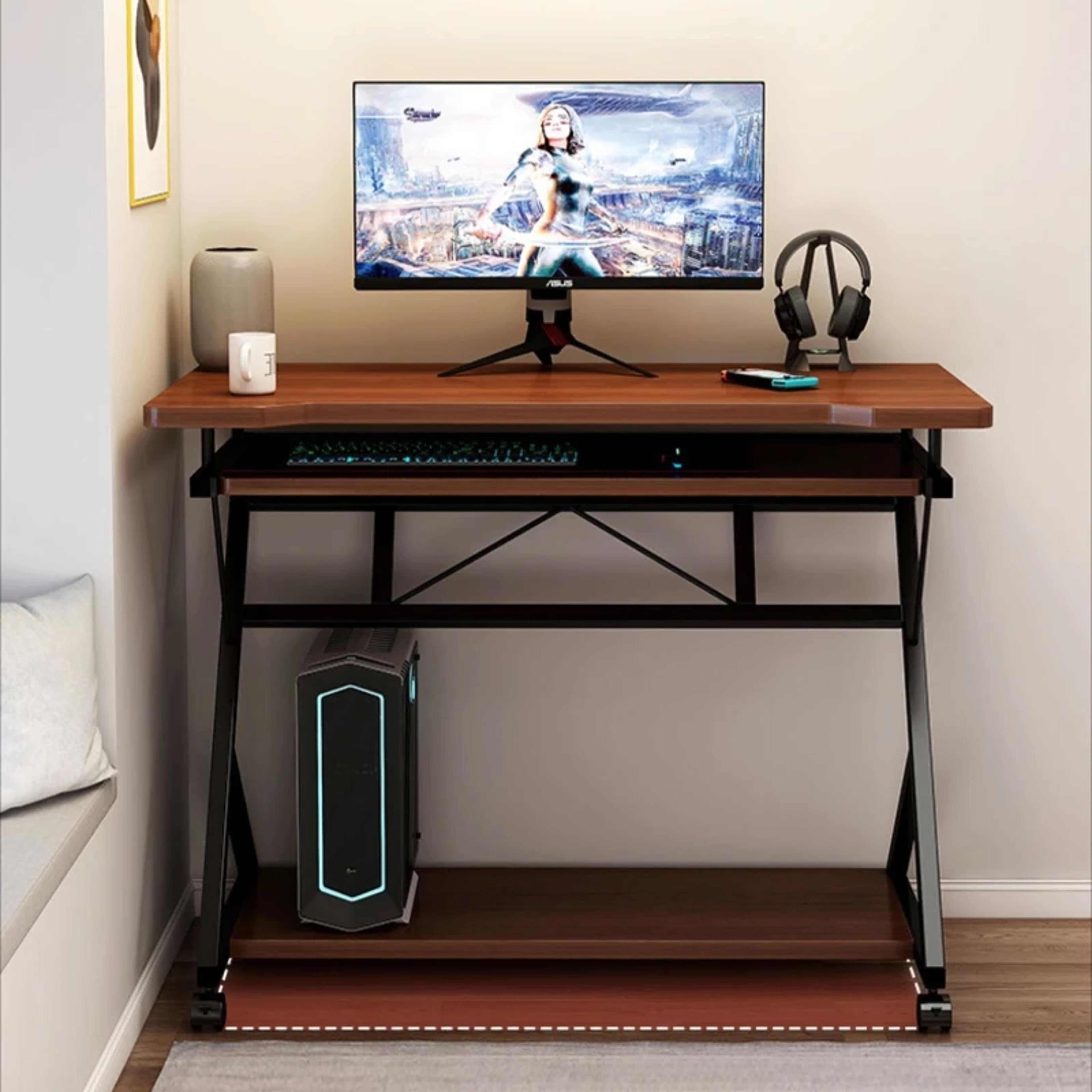 writing table with stand keyboard tray, small computer desk for small spaces, monitor storage for home office