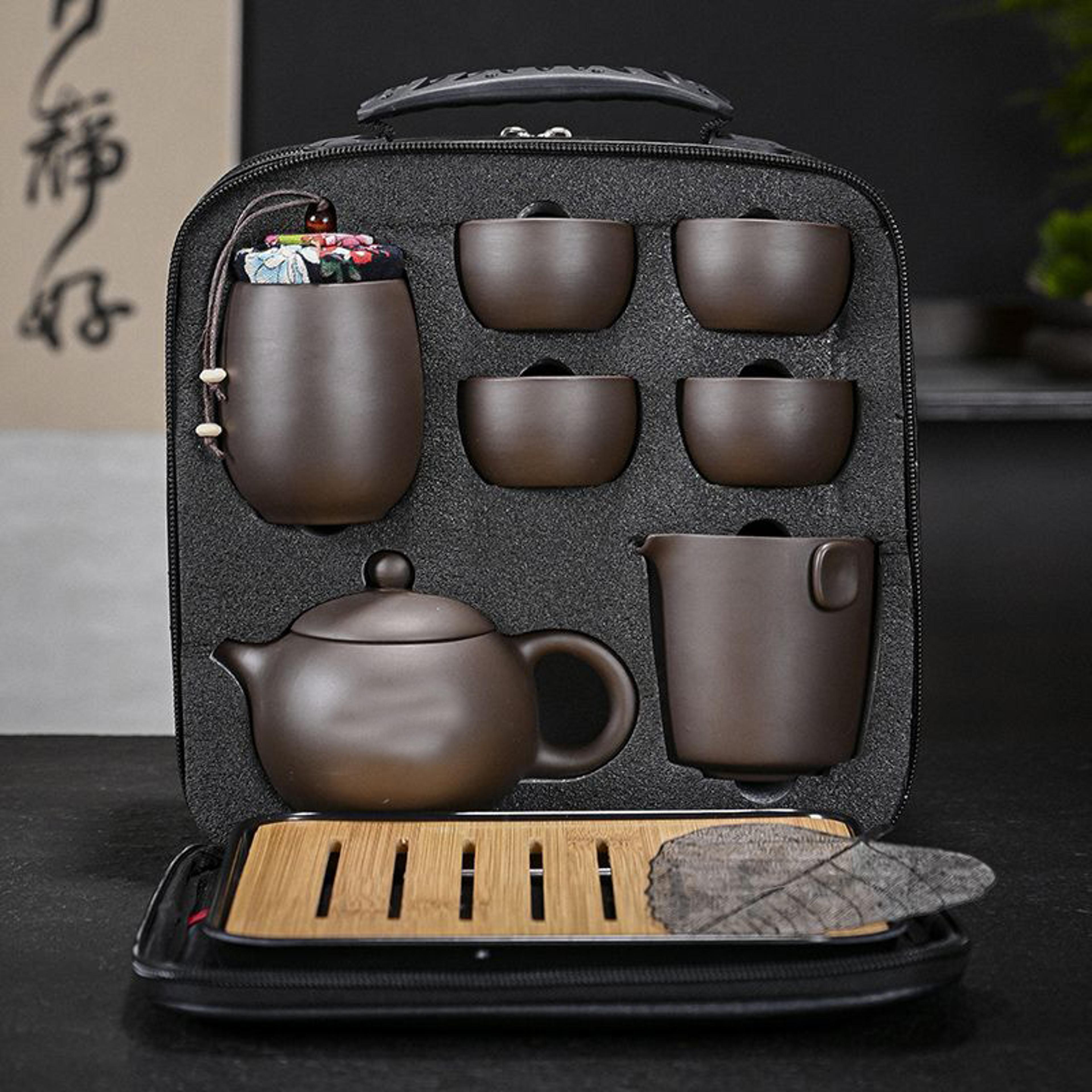 chinese tradition kung fu tea set with bag, portable ceramic teaware set, gaiwan tea cups, complete tea ceremony set