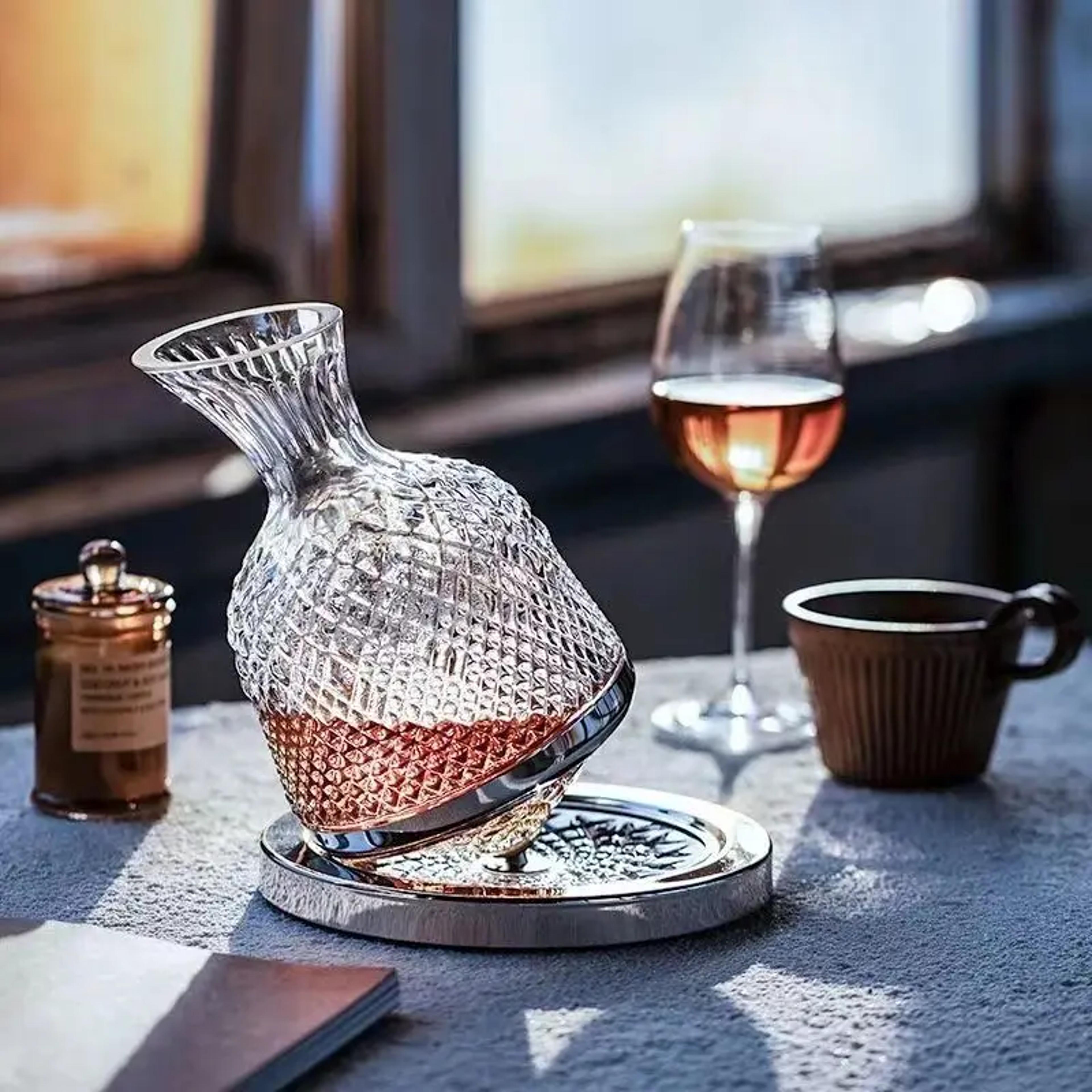 luxury high end crystal glass decanter, rotating drum wine dispenser, mirror kettle home decor