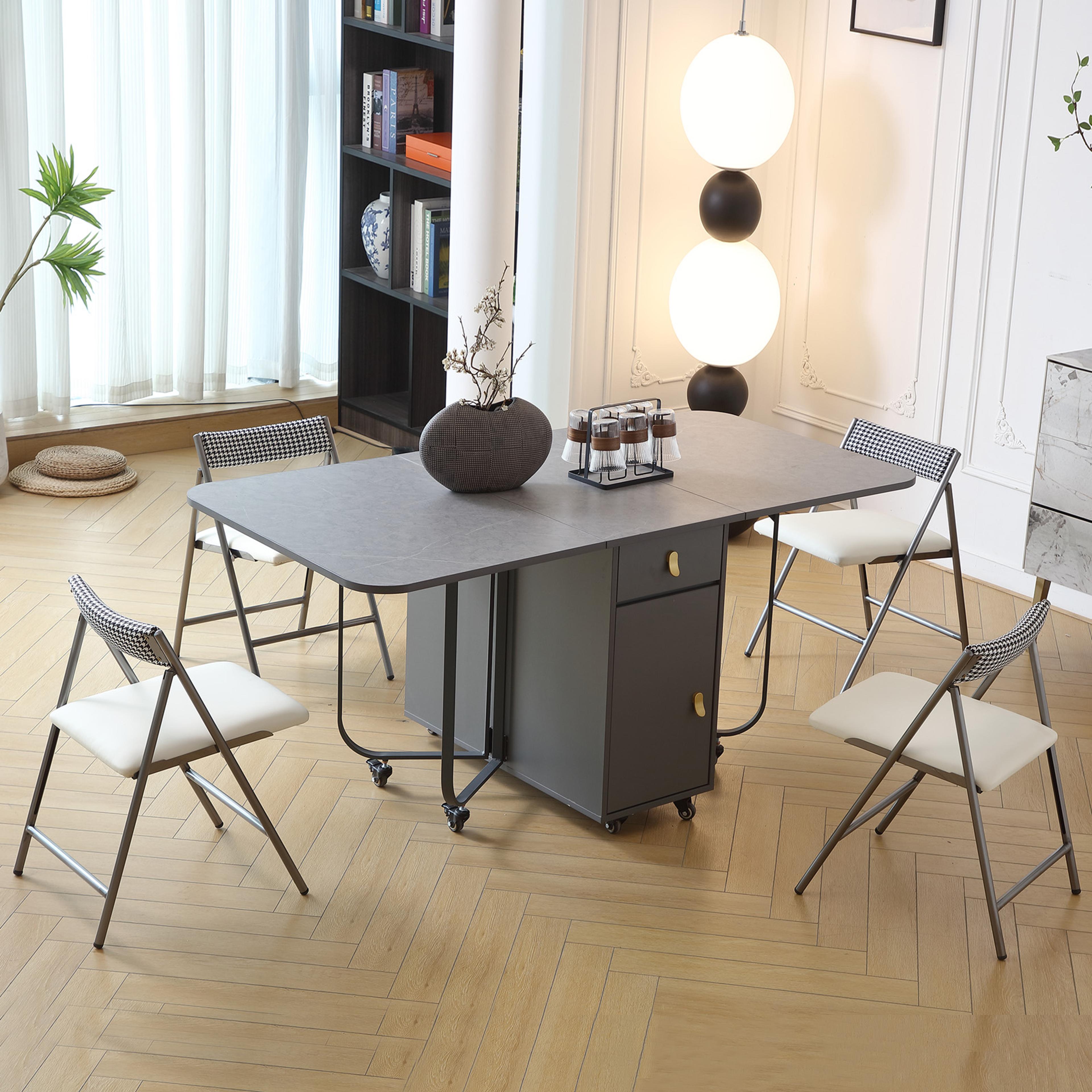 multifunctional movable fashion folding dining table, rectangle dining table with folding chairs, space-saving furniture