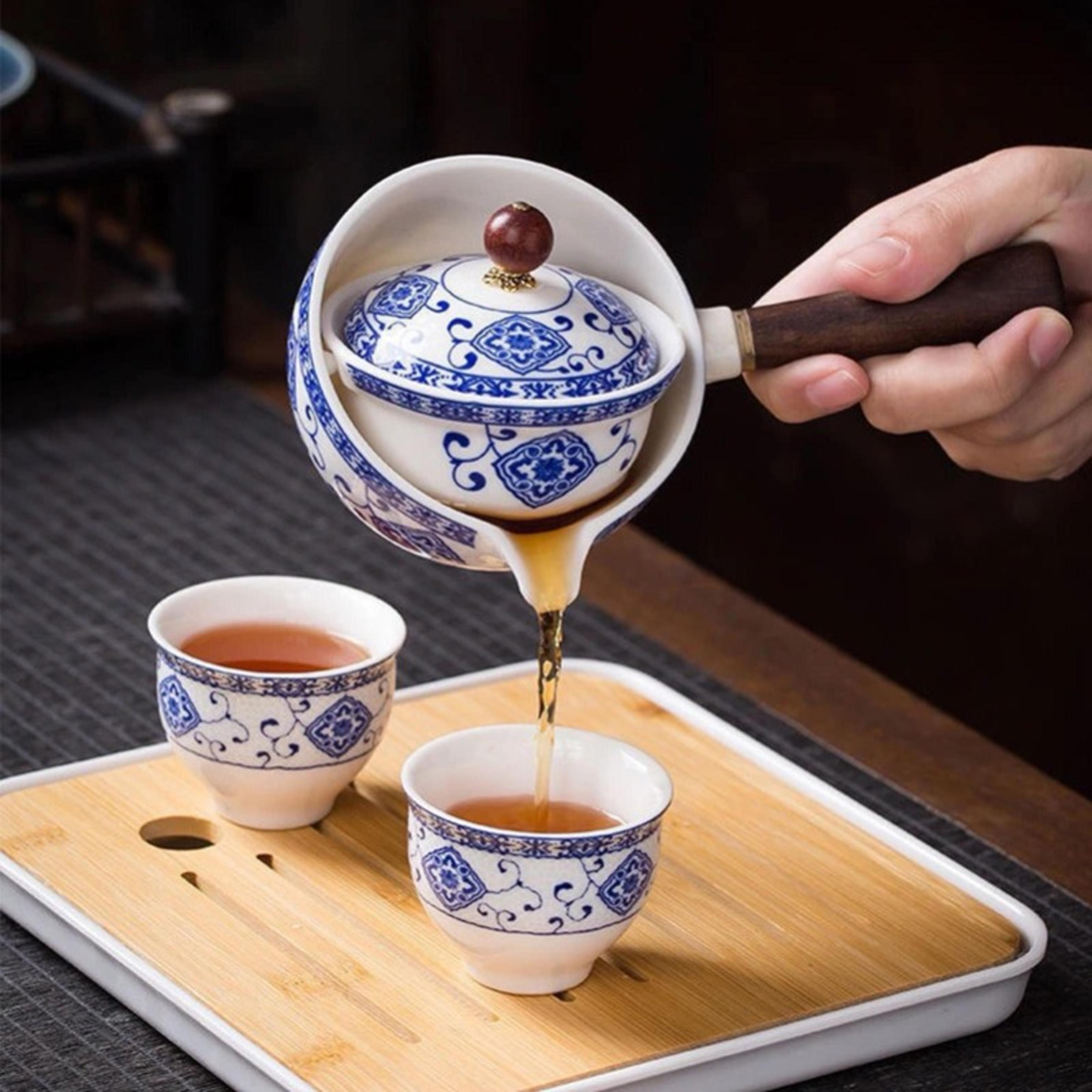 creative home tea maker, automatic rotating teapots ceramic, kungfu teaware kit, filter side handle pot