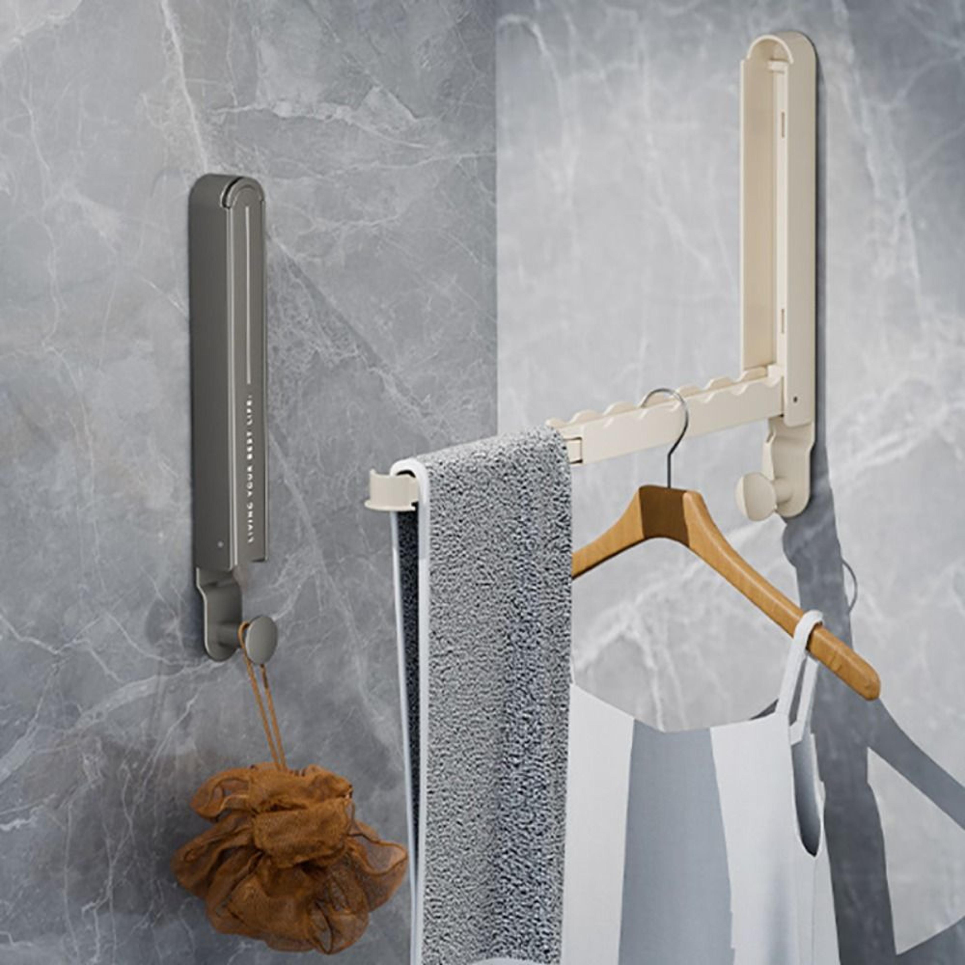 retractable save space hanging clothes rack, aluminum folding clothes hanger wall mounted no drilling