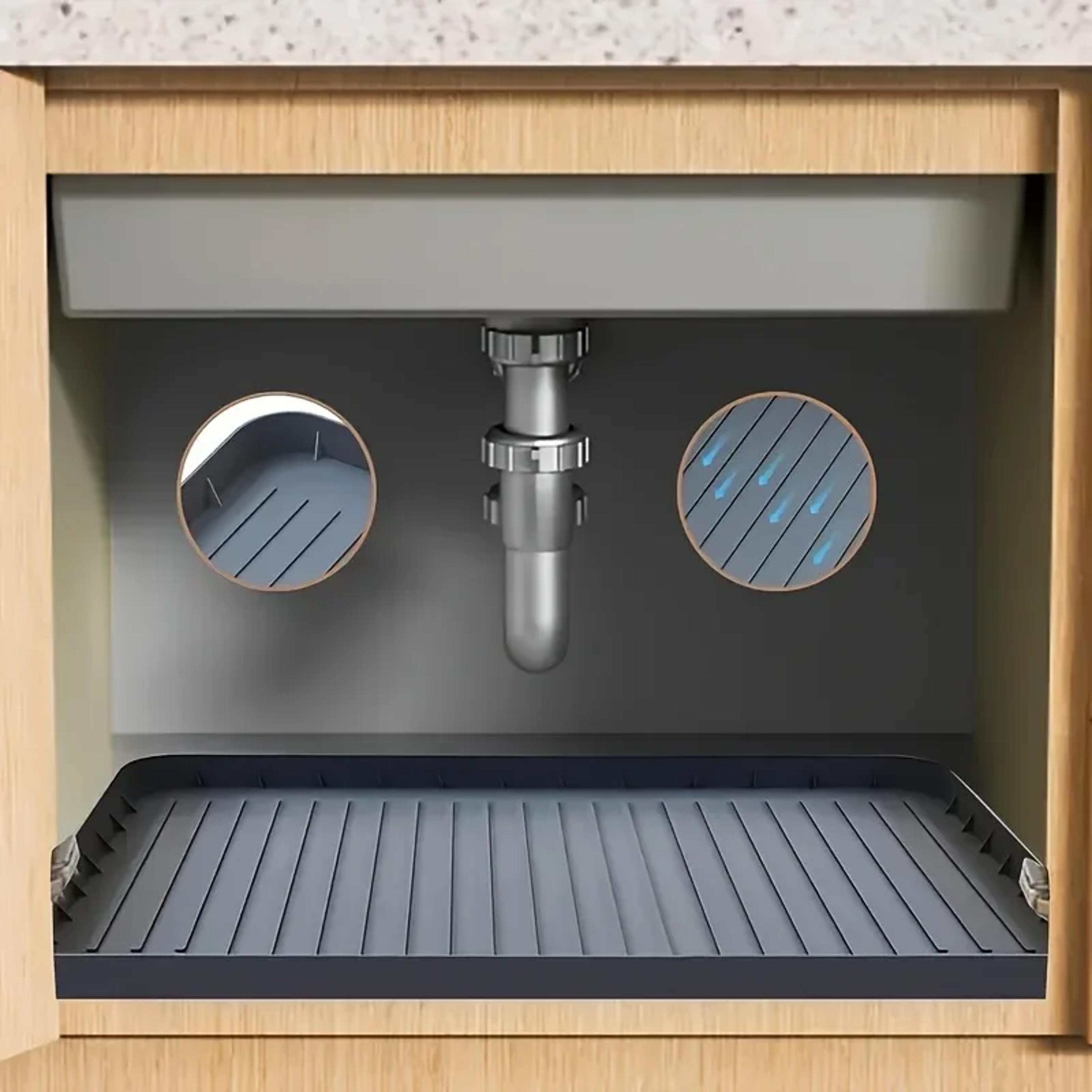waterproof durable under sink mat for kitchen and bathroom cabinets, leak proof drip tray liner organizer