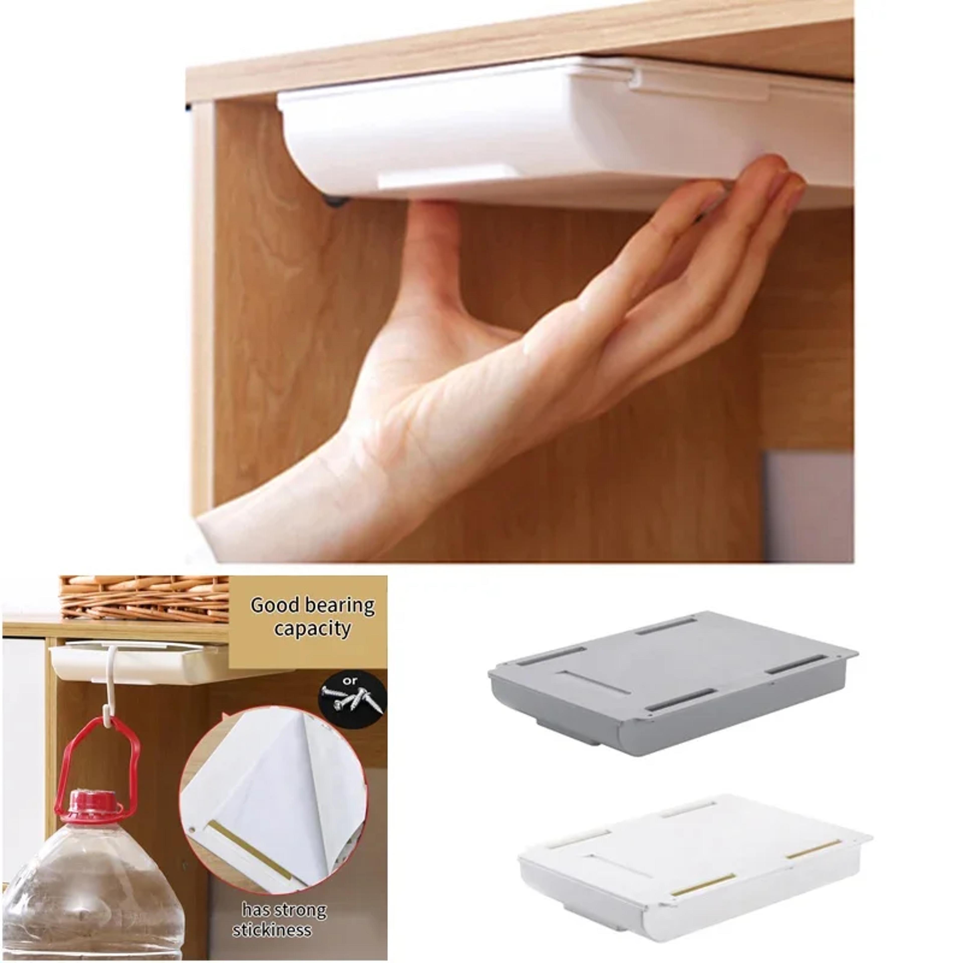 punch free self stick desktop organizer, drawer type storage box under desk, invisible office sundries storage drawer