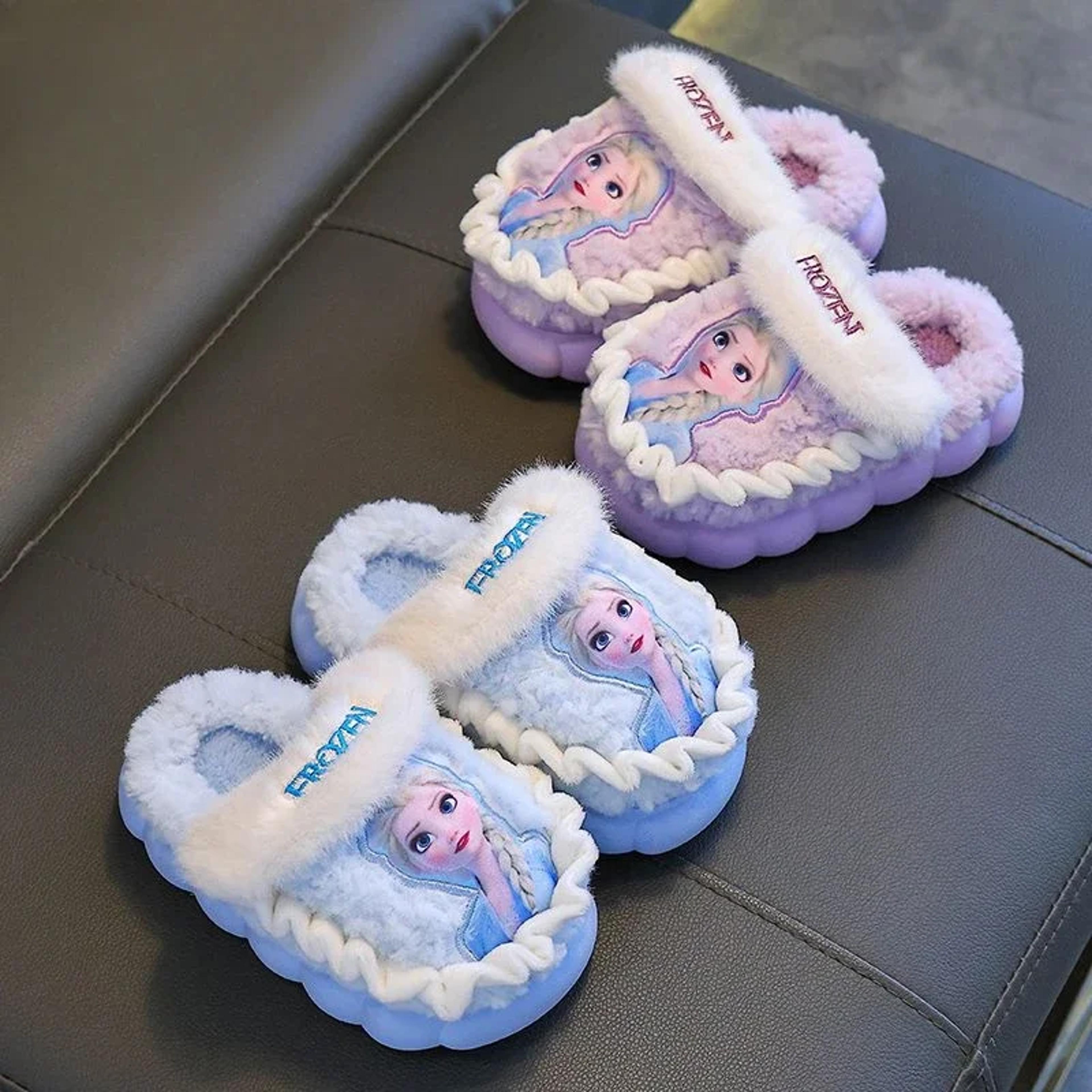 elsa slippers for kids, frozen animation print, non-slip warm cotton slippers, creative cartoon design
