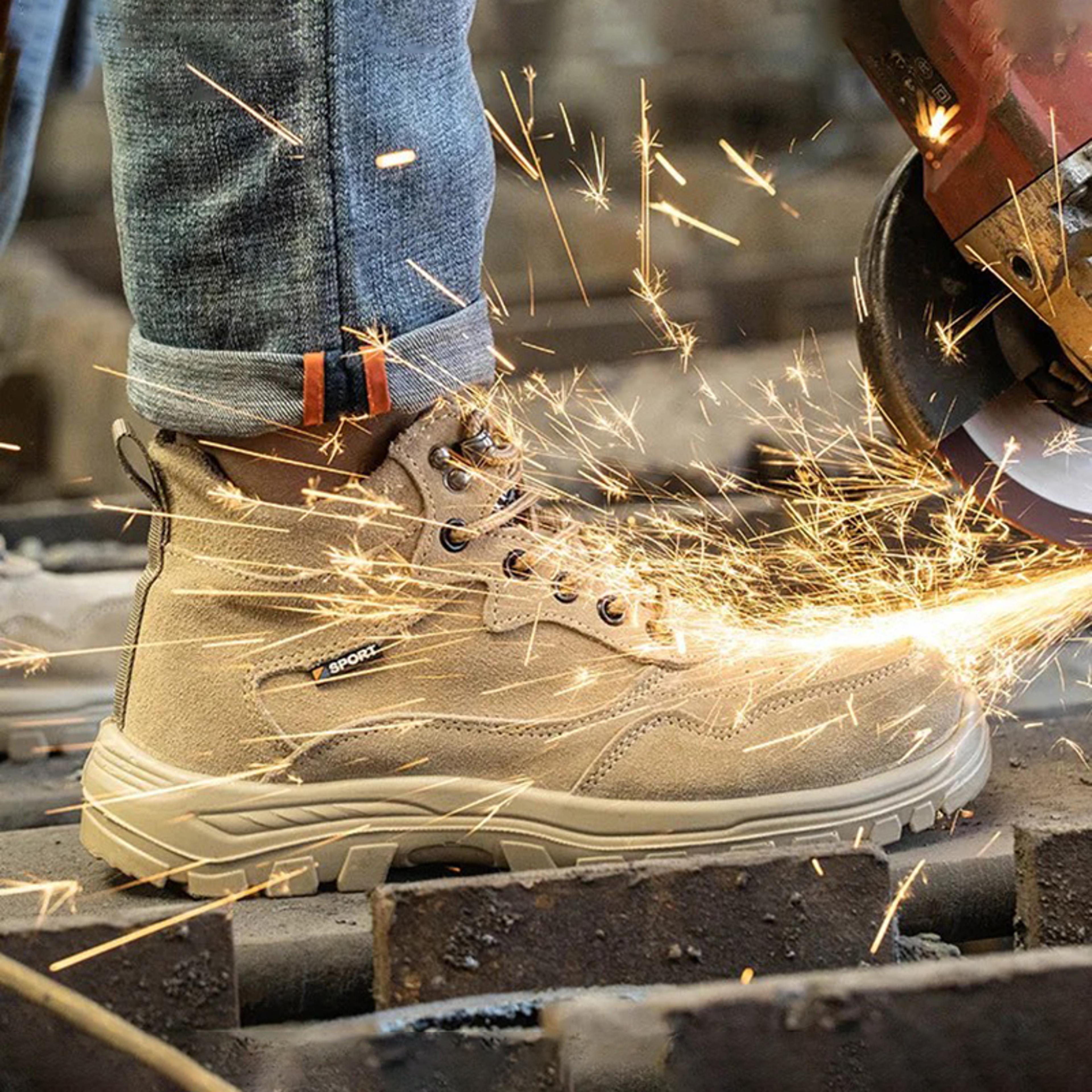 oulylan male steel toe safety shoes, anti-skid outdoor labor footwear, breathable anti-puncture work boots