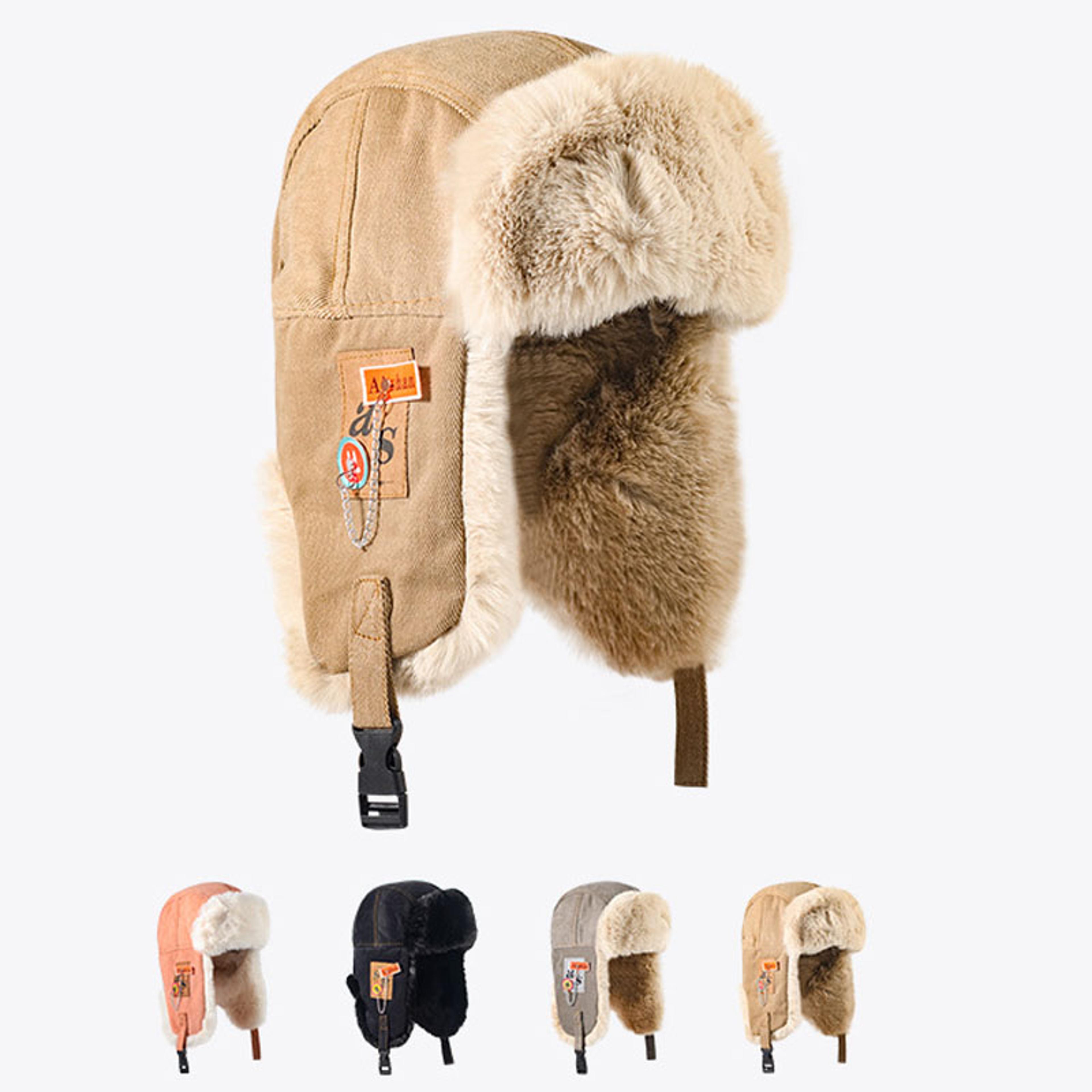 winter bomber hat, thick warm russian ushanka fur cap for men and women, black grey ski hat, earflap fashion cap