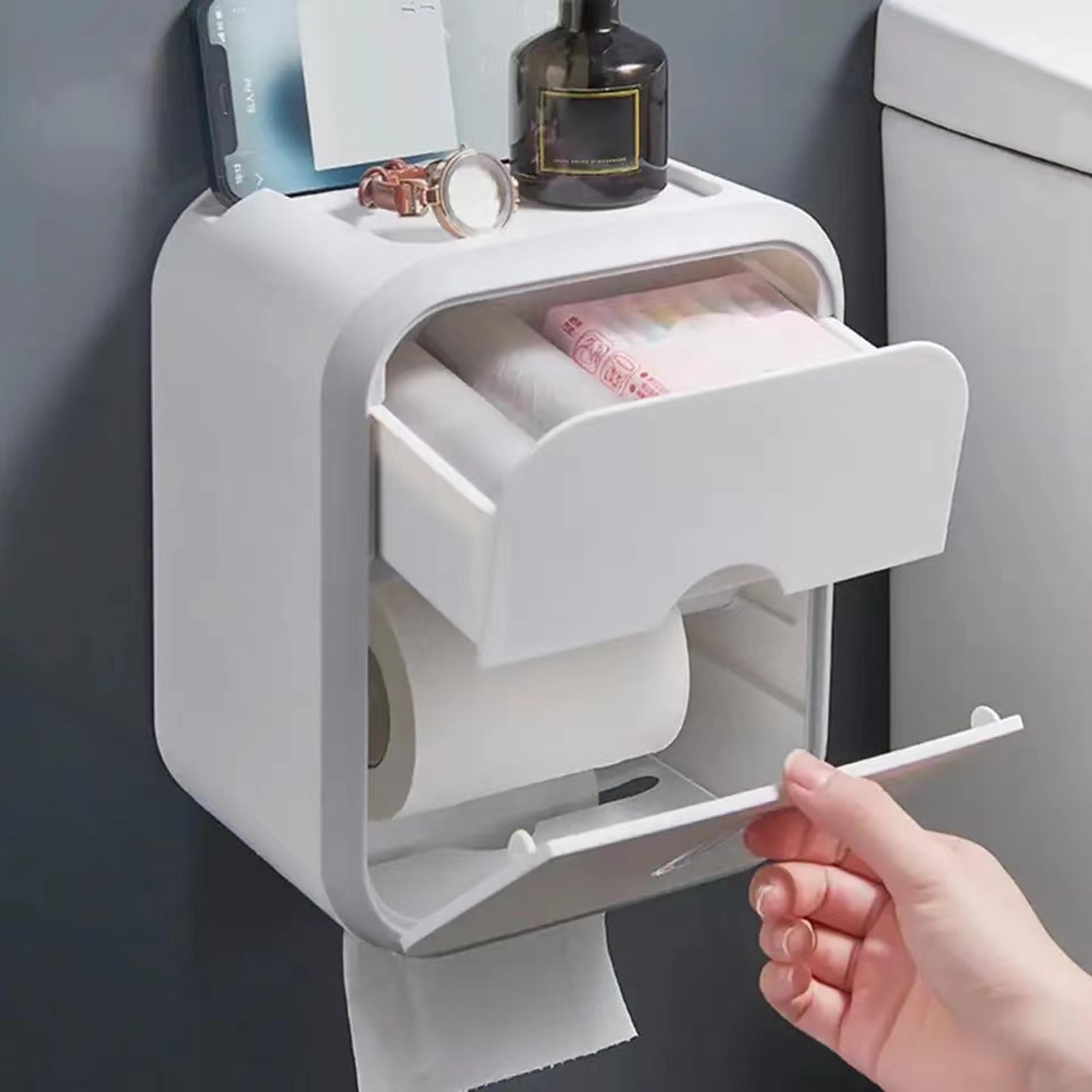 waterproof high capacity storage box, toilet paper organizer, punch-free wall mounted roll paper for bathroom