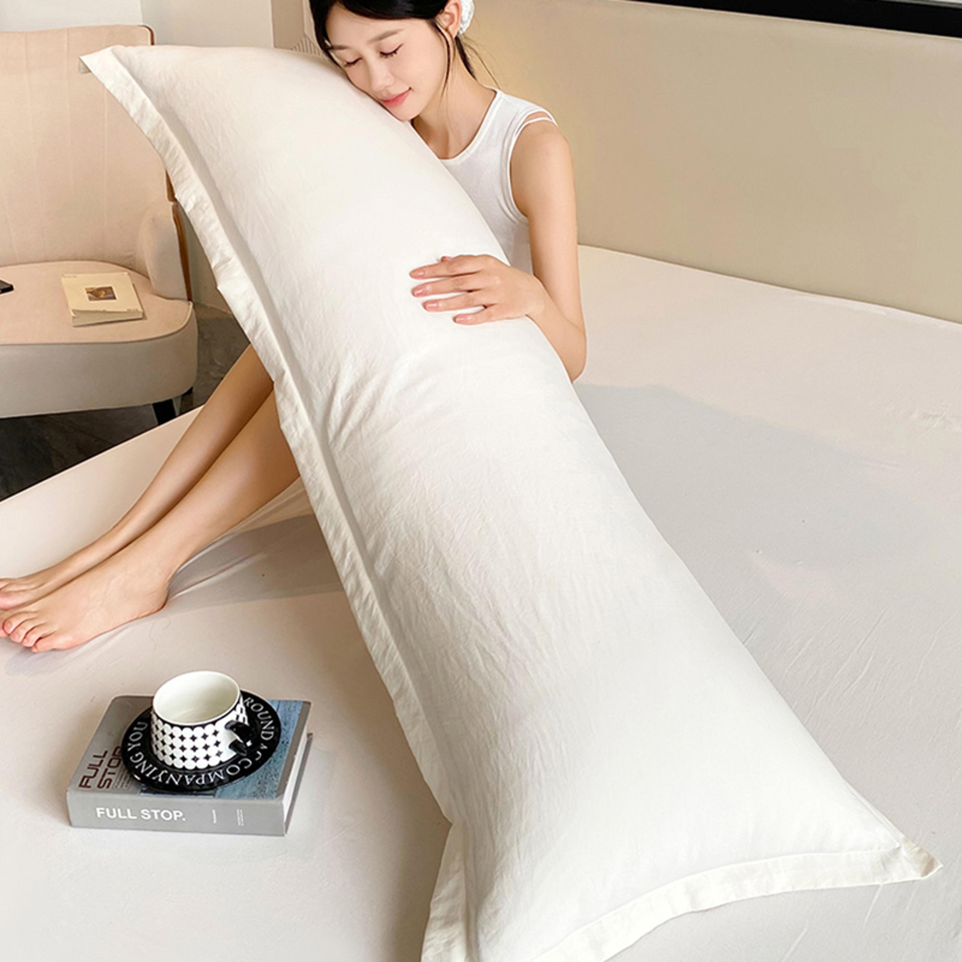 new solid-color washed double long pillowcases, couple pillowcases for cozy sleep, soft cotton pillowcases, decorative