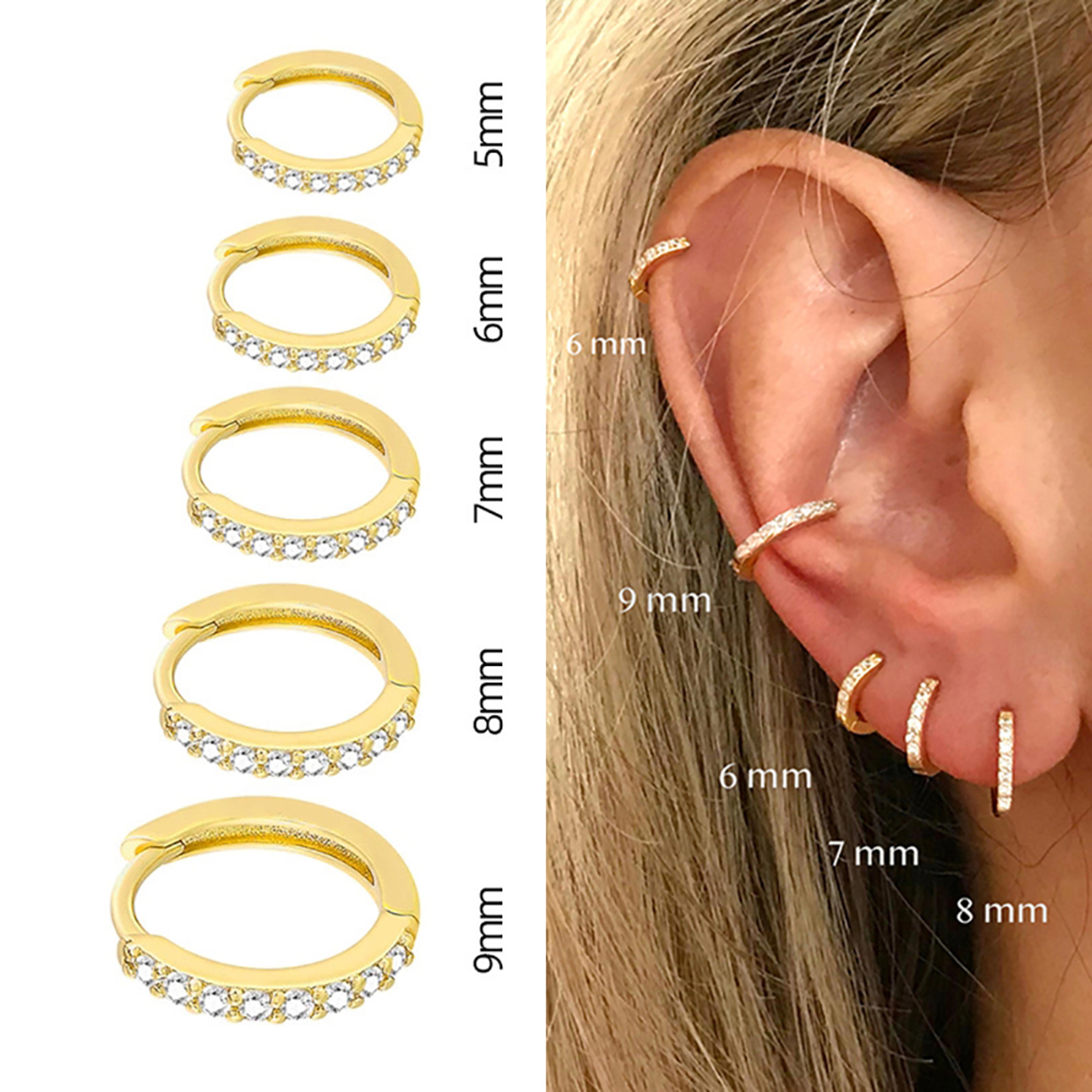 stainless steel minimalist cubic zirconia huggie hoop earrings gold silver accent
