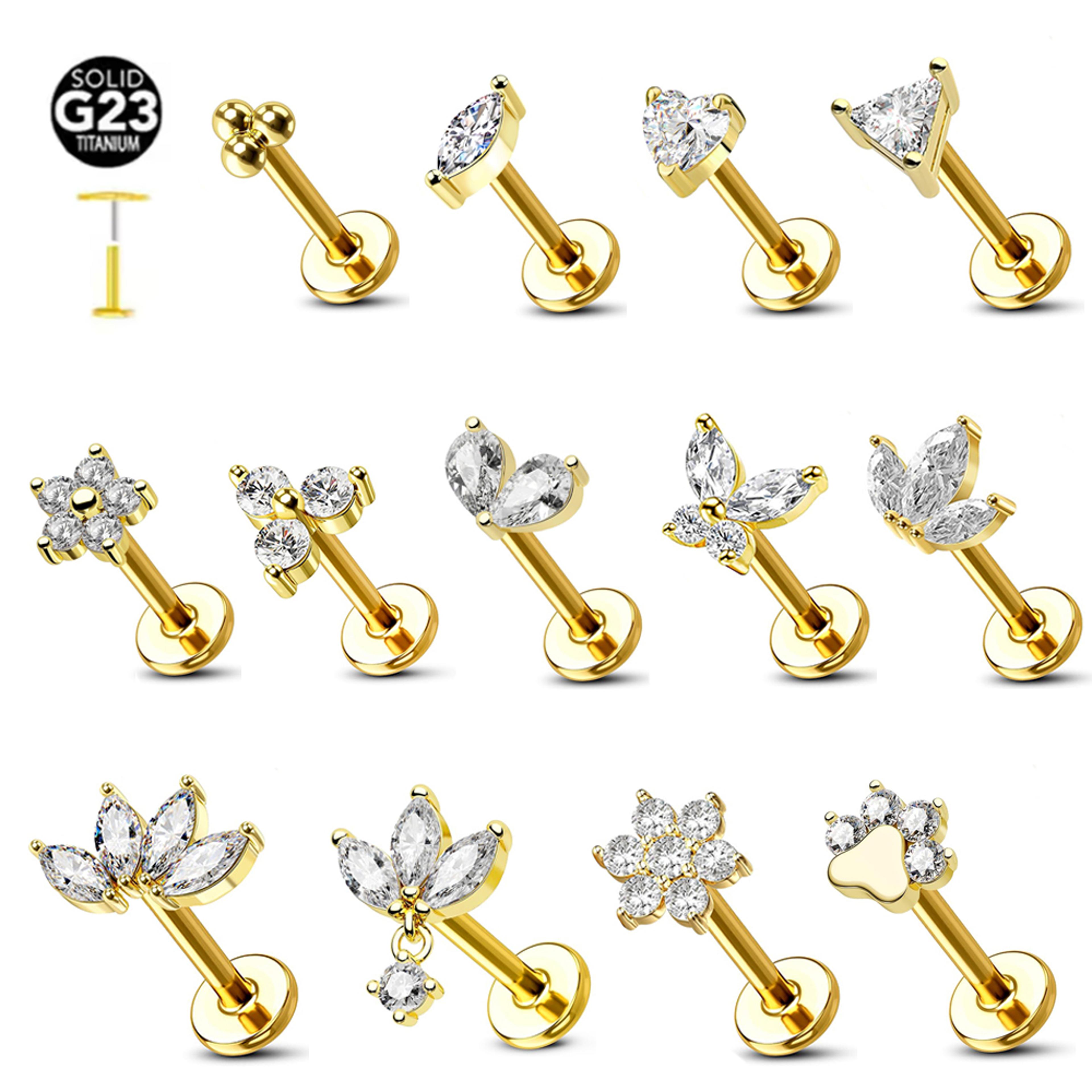 titanium flower threadless earring petal heart butterfly push in labret stud