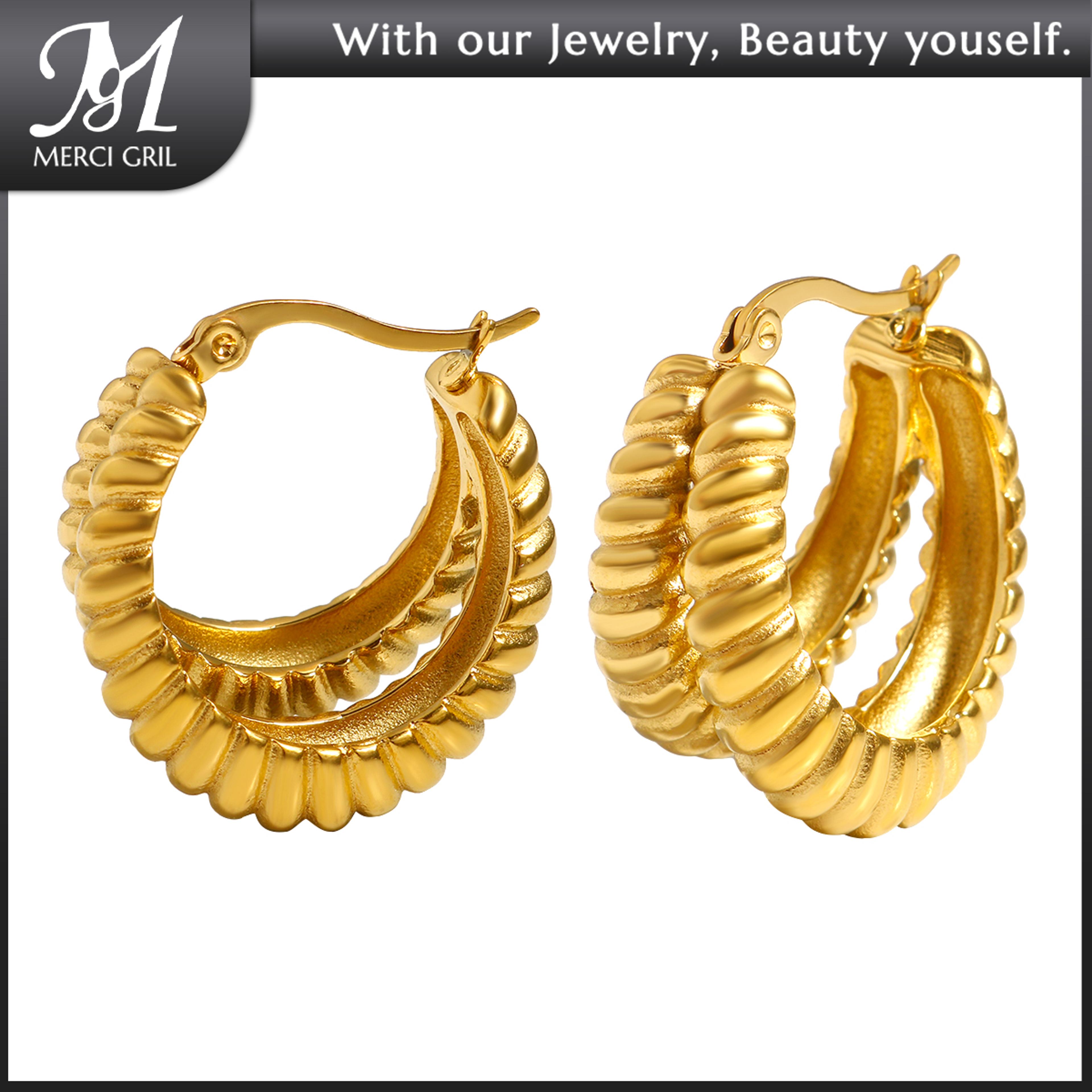 trendy golden stainless steel hoop earrings for women and men