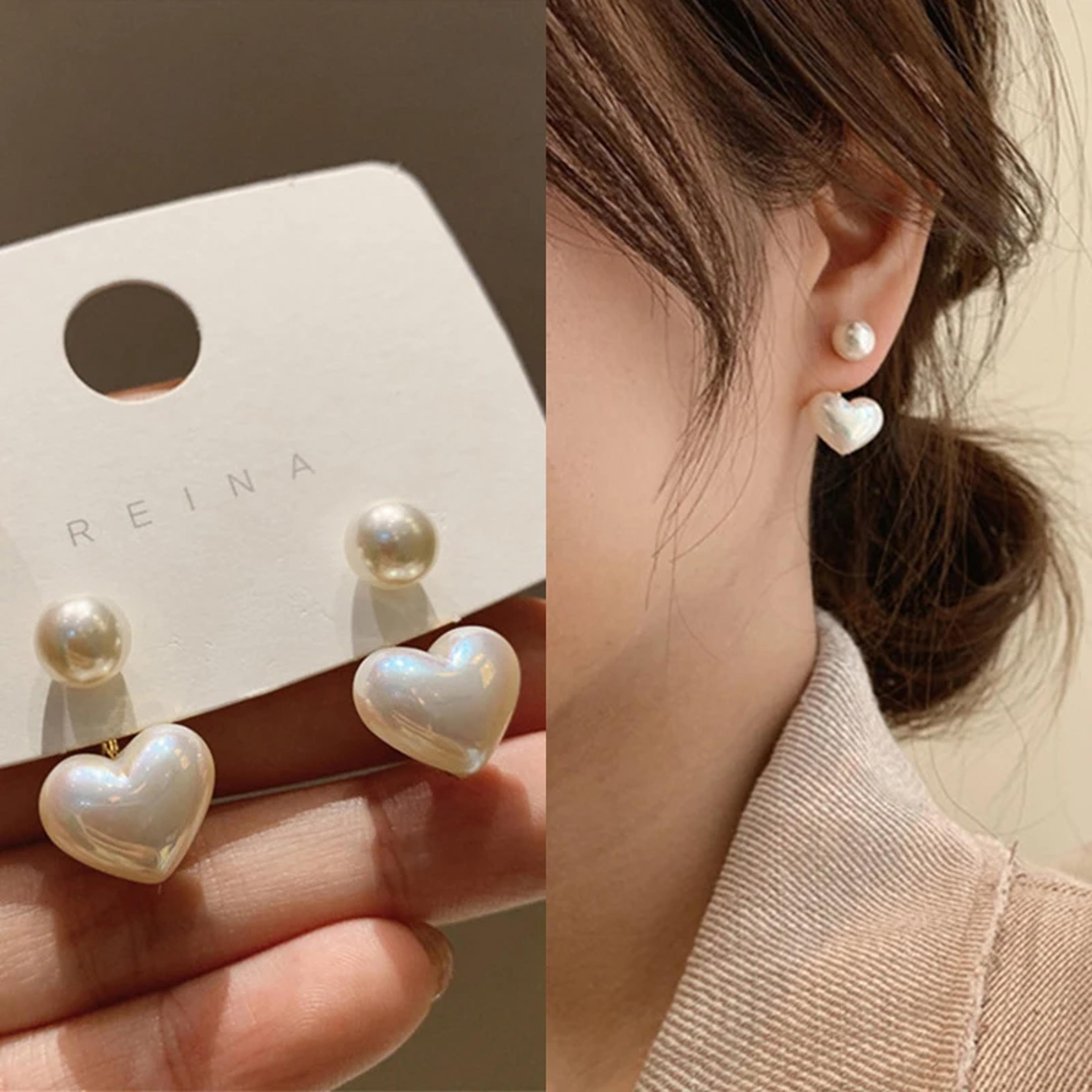 heart pearl drop earrings sweet elegant geometric jewelry