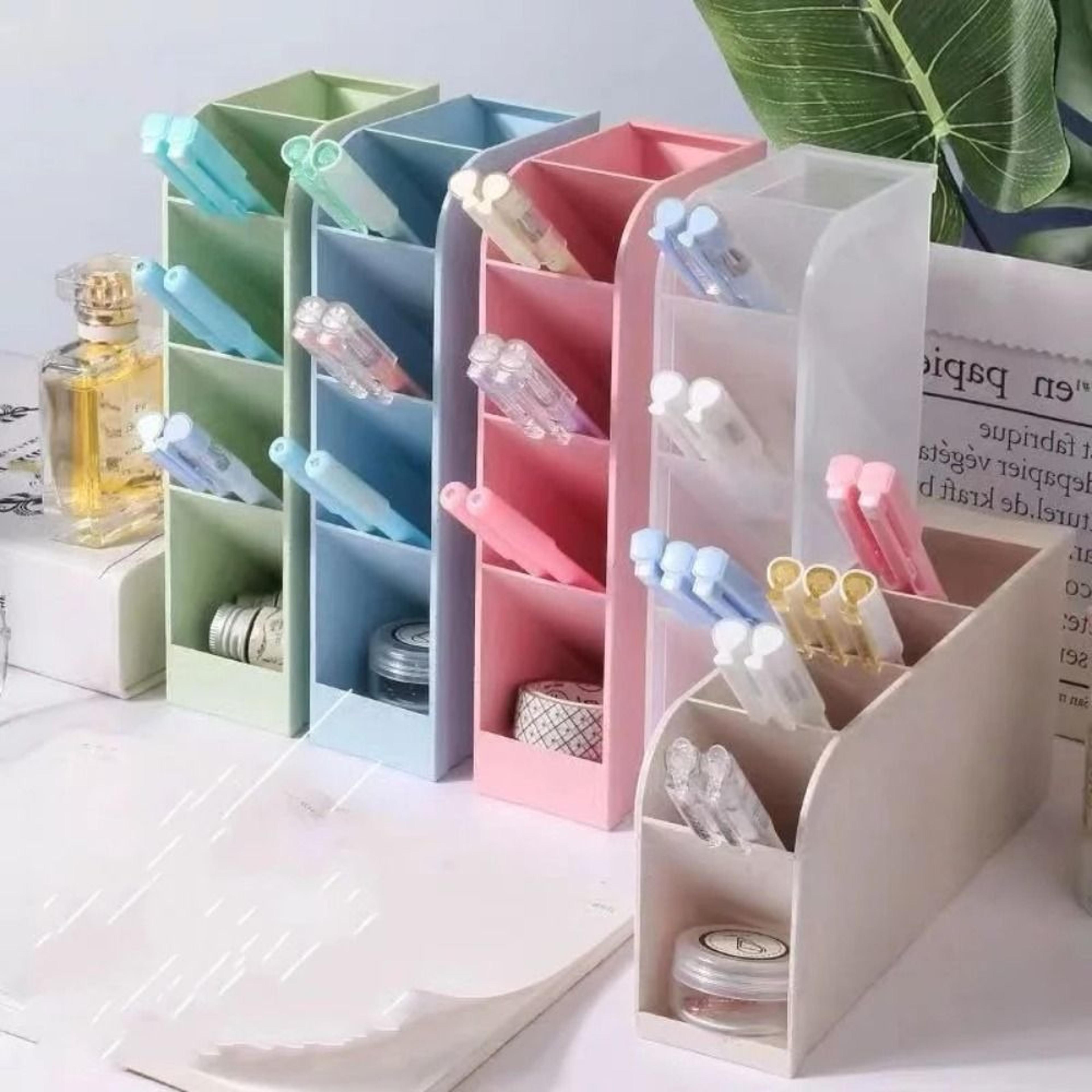 four compartment desktop organizer with angled pen holder and macaron colors