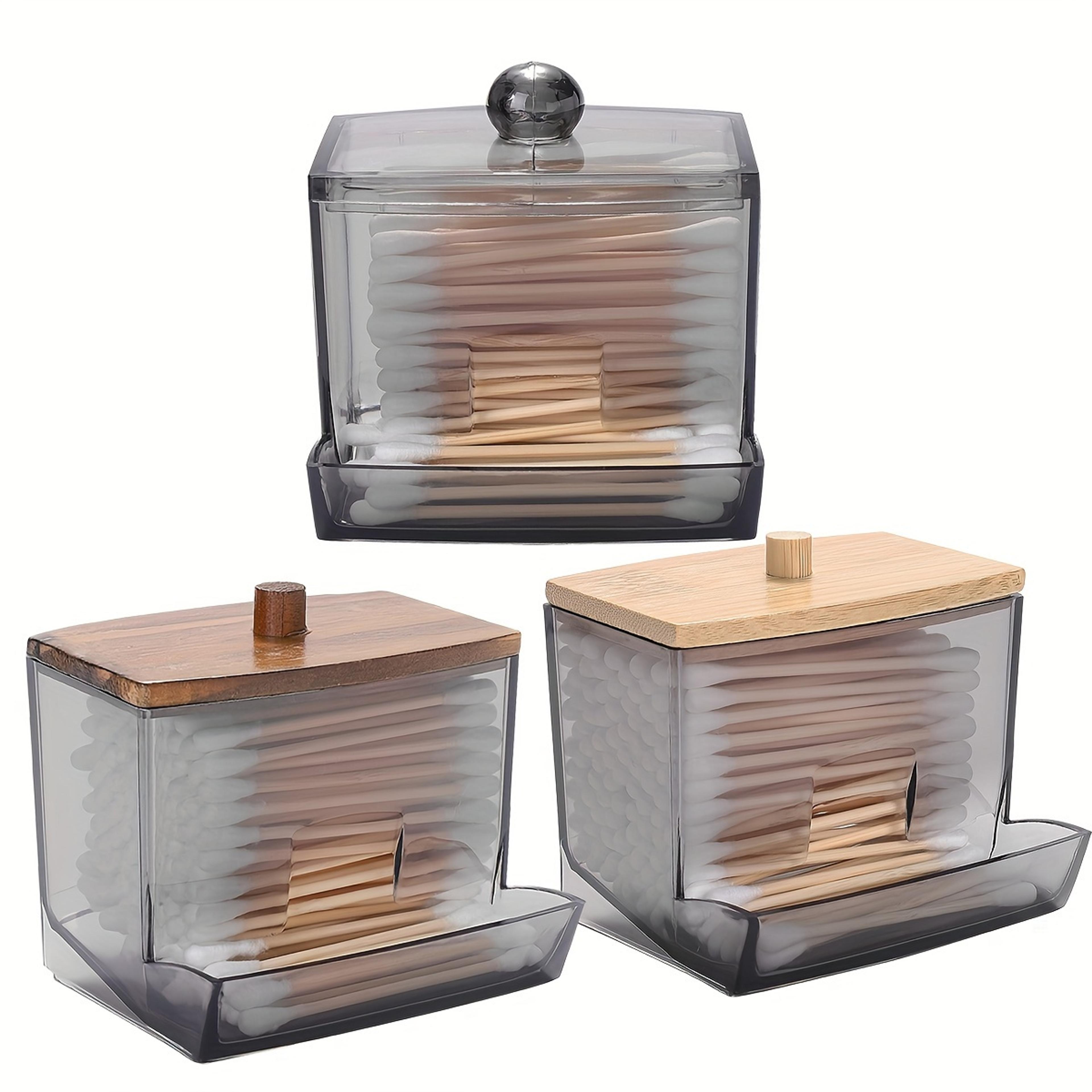 clear acrylic cotton swab holder with bamboo lid rectangular bathroom storage container