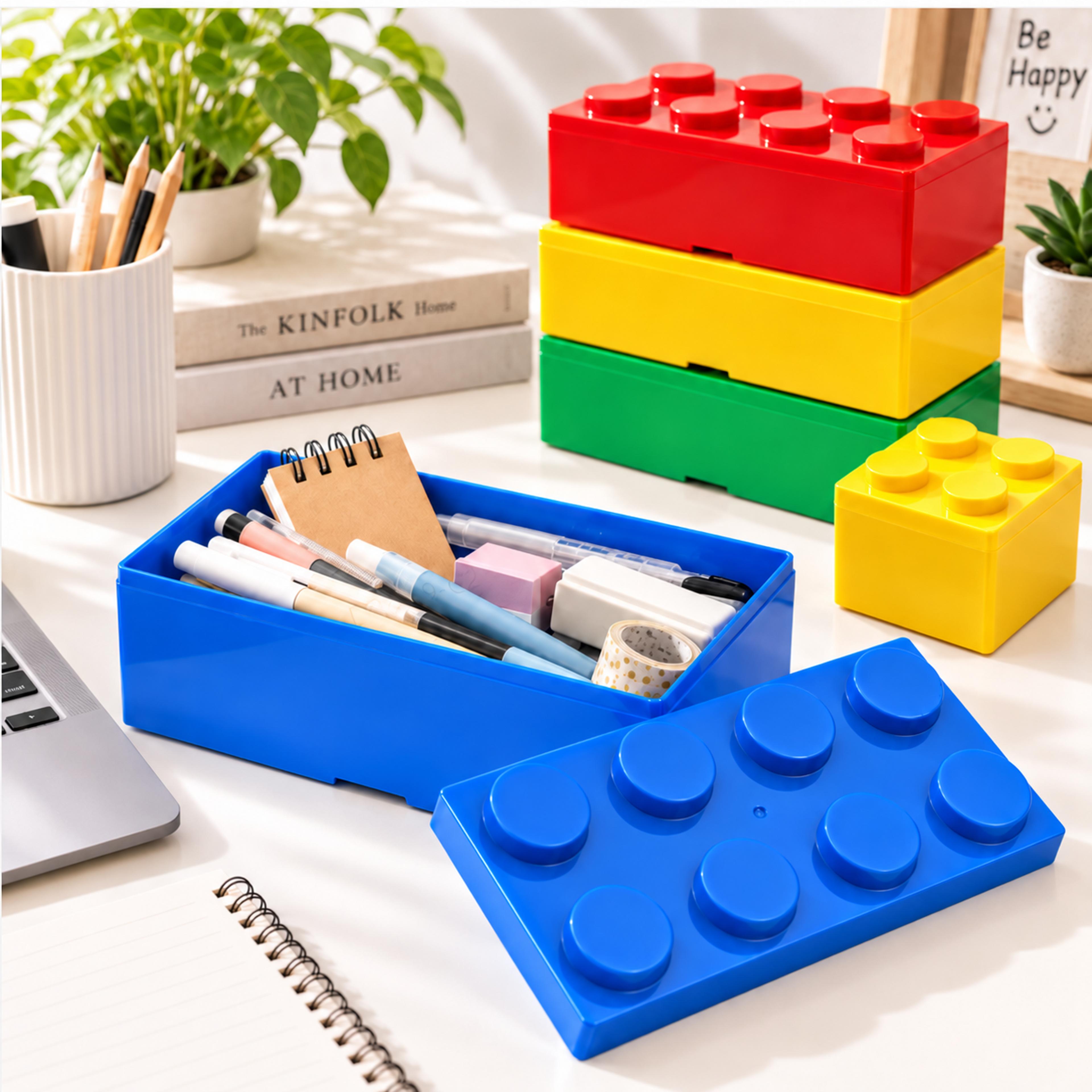 building blocks plastic desktop storage box space saving office organizer box