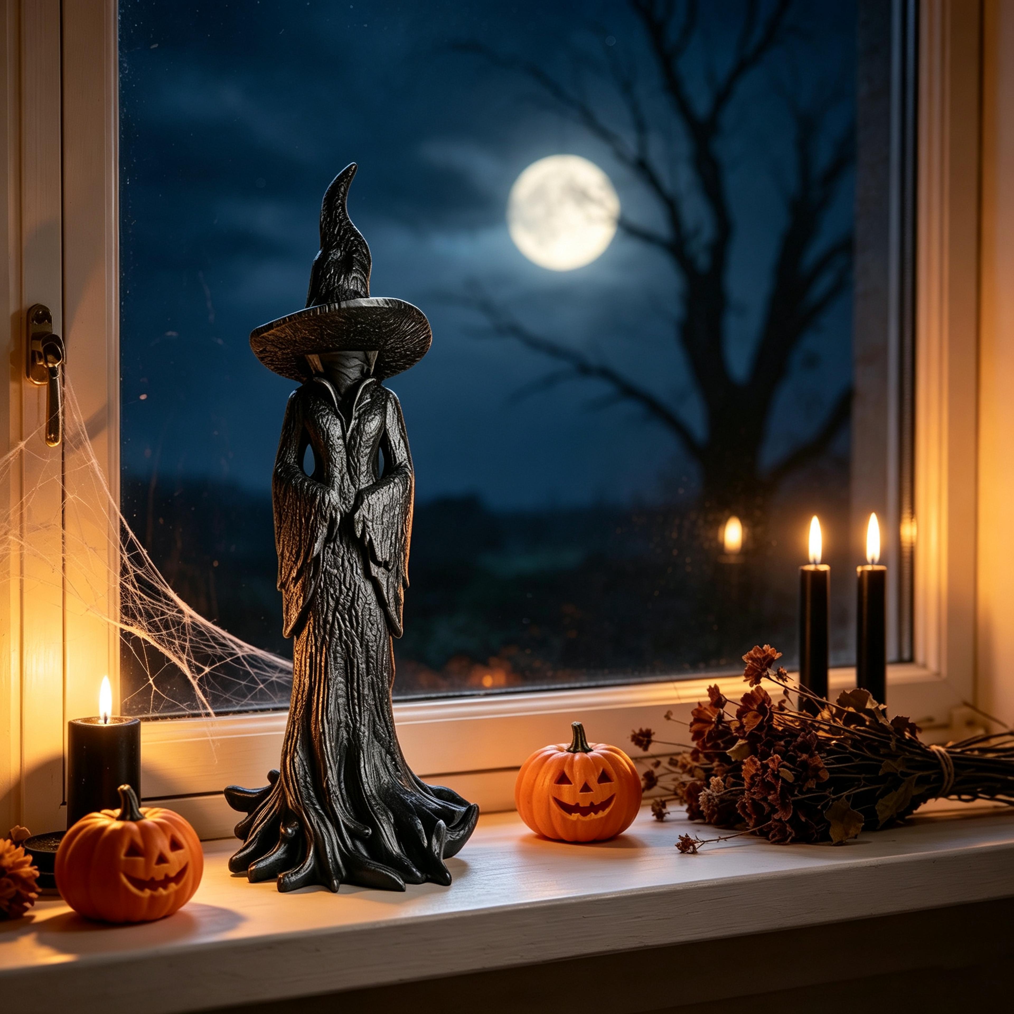 gothic witch resin statue dark aesthetic wizard figurine vintage bookshelf sculpture