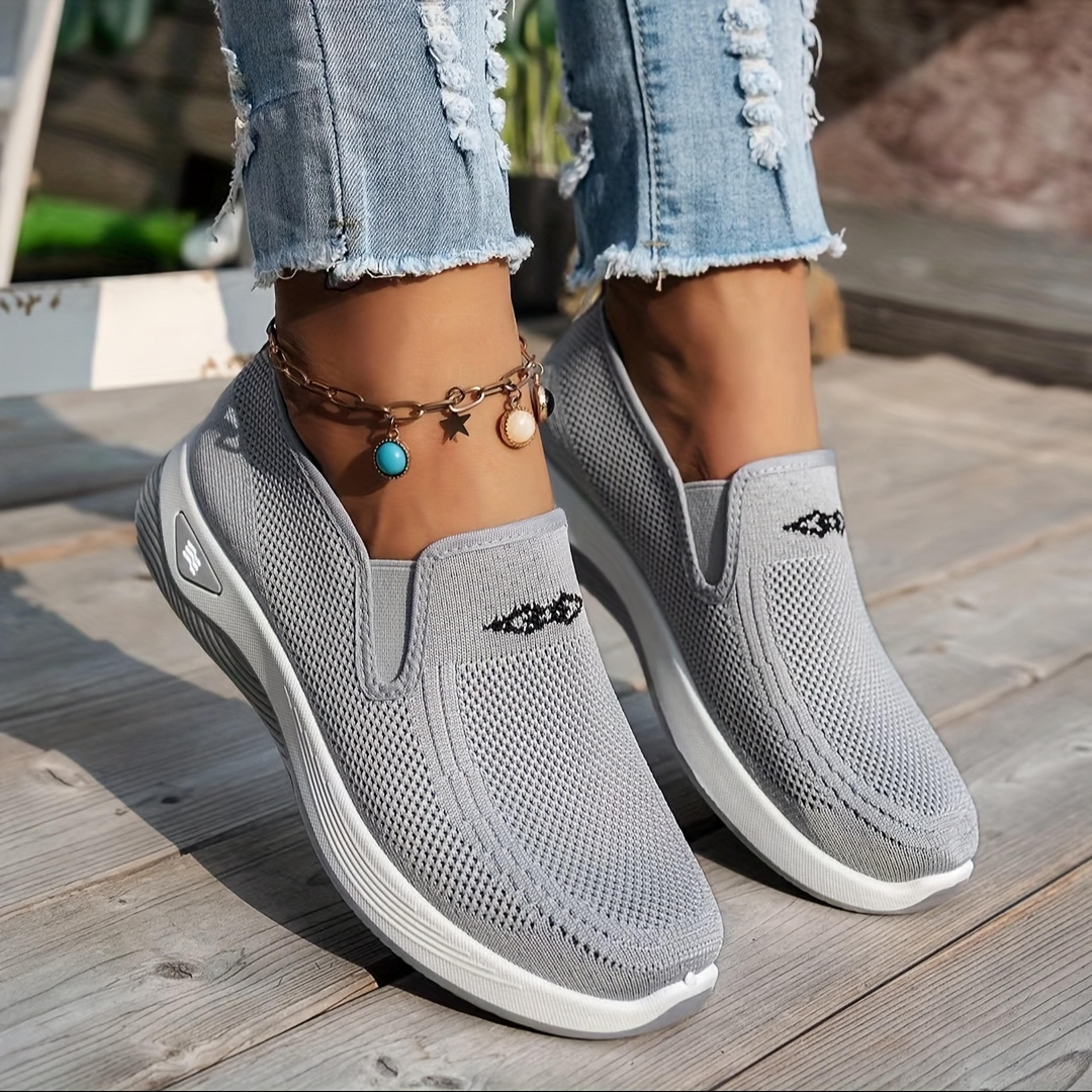 womens casual slip on shoes breathable mesh lined low heel walking shoes