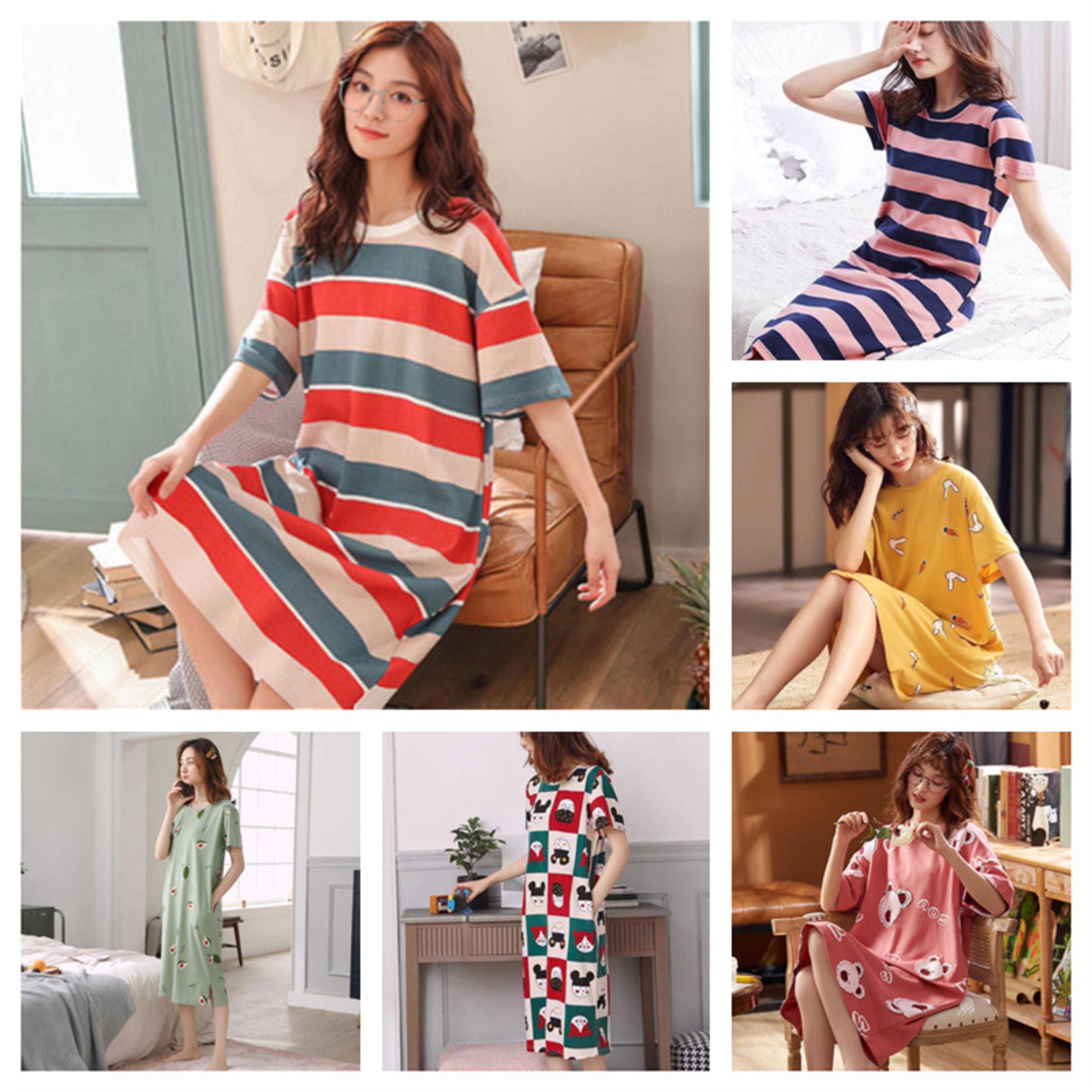 womens cartoon print nightgown plus size short sleeve summer sleepwear dress