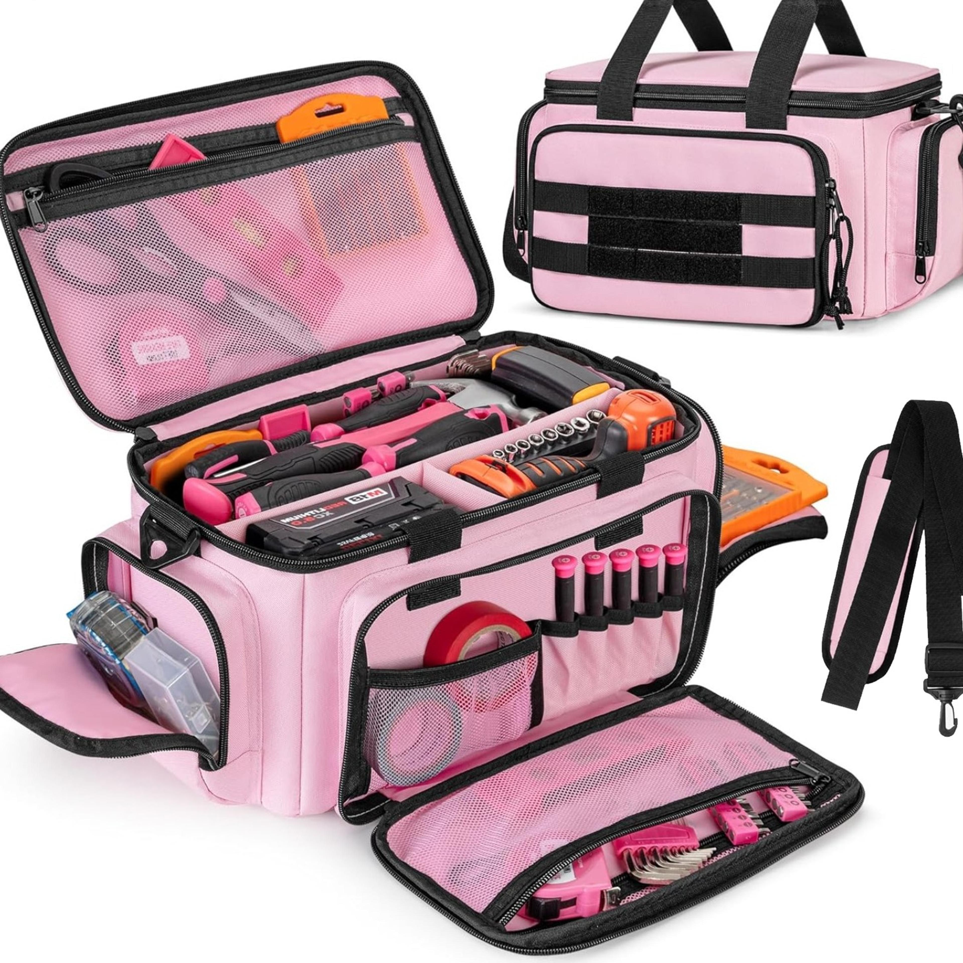 pink tool bag for women nylon tool tote organizer with anti friction bottom