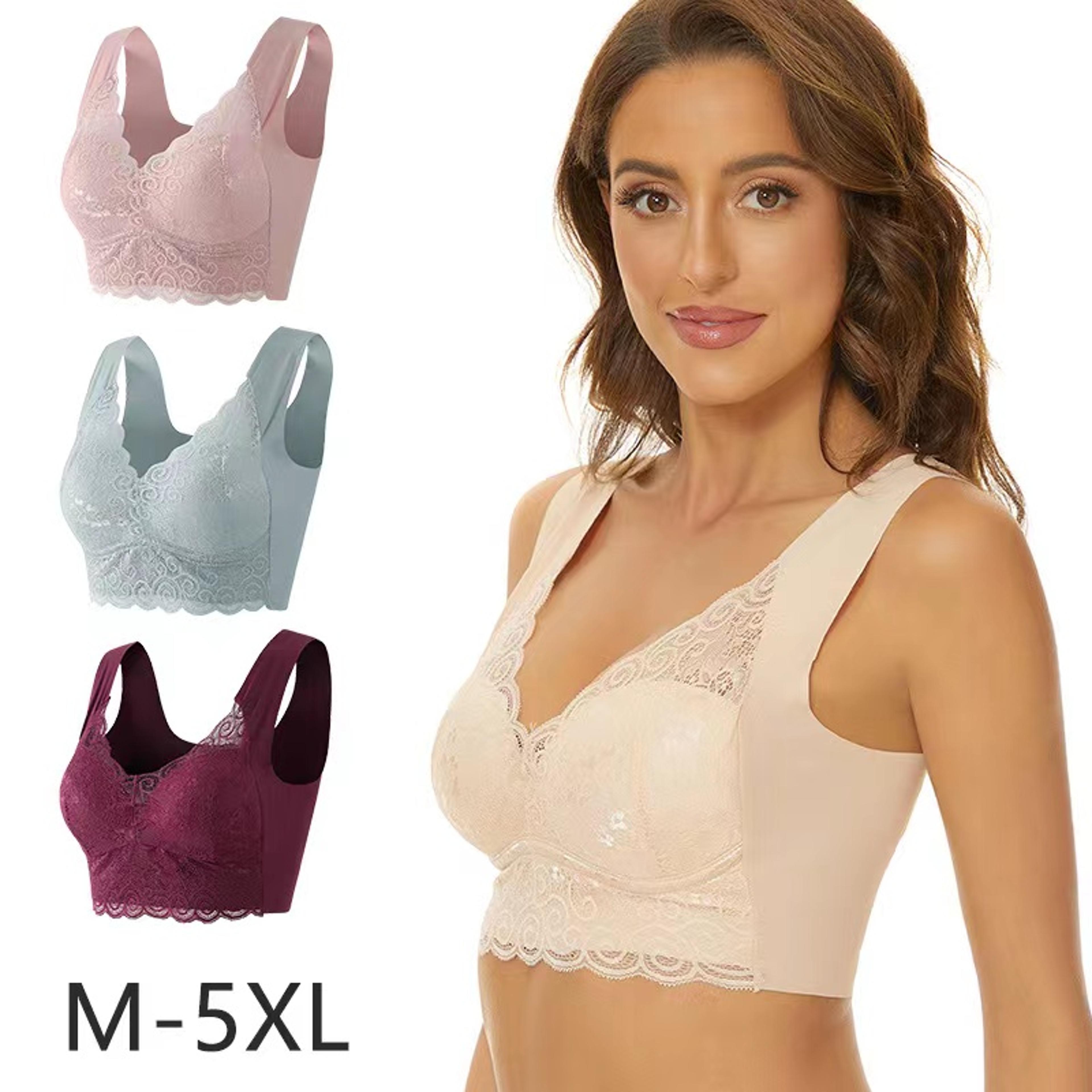 womens seamless wire free push up bra with side support and lace detail